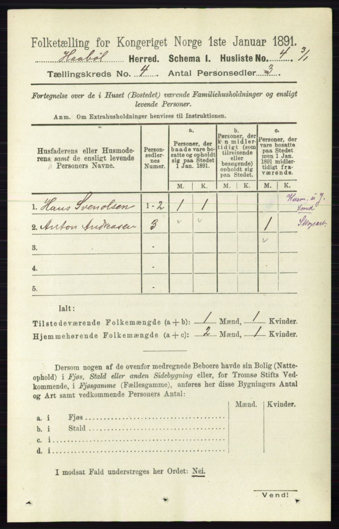 RA, 1891 census for 0138 Hobøl, 1891, p. 2330