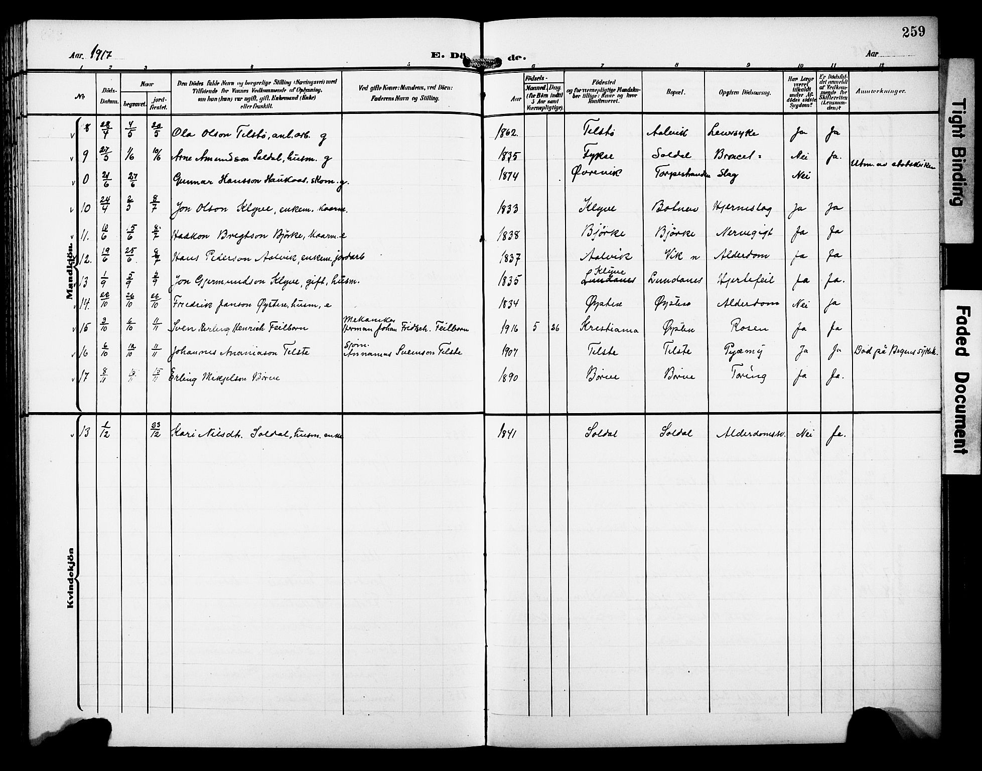 Kvam sokneprestembete, SAB/A-76201/H/Hab: Parish register (copy) no. C 4, 1906-1931, p. 259