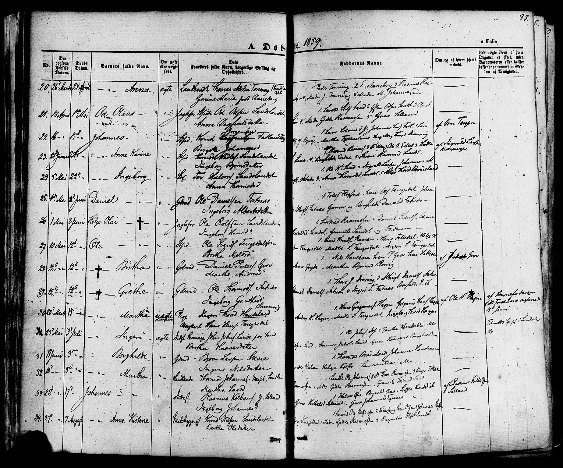 Sand sokneprestkontor, AV/SAST-A-101848/01/III/L0003: Parish register (official) no. A 3, 1854-1879, p. 33