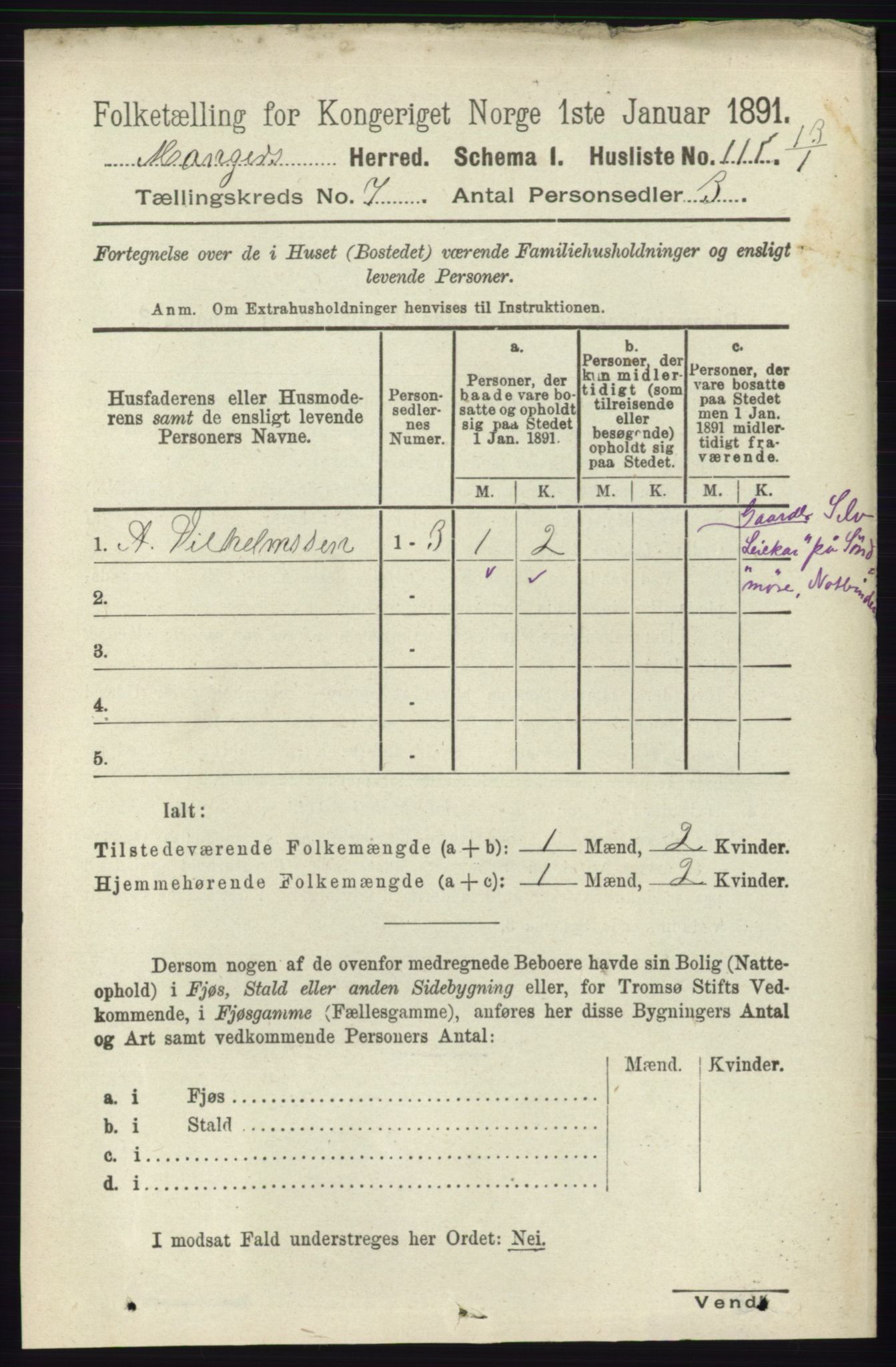 RA, 1891 census for 1261 Manger, 1891, p. 4357