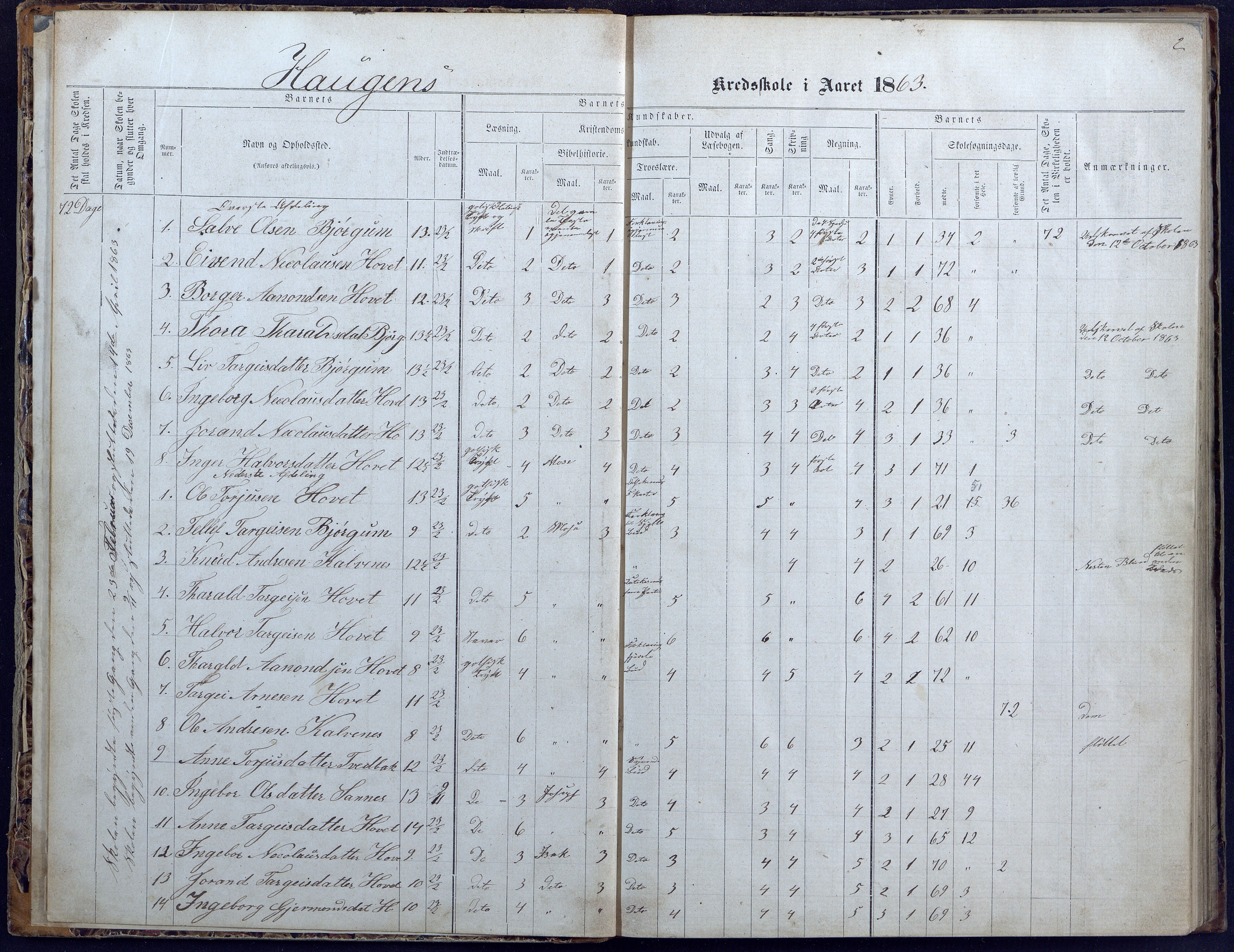 Hylestad kommune, AAKS/KA0939-PK/03/03b/L0004: Skoleprotokoll for Haugen og Brokke krets, 1863-1888, p. 2