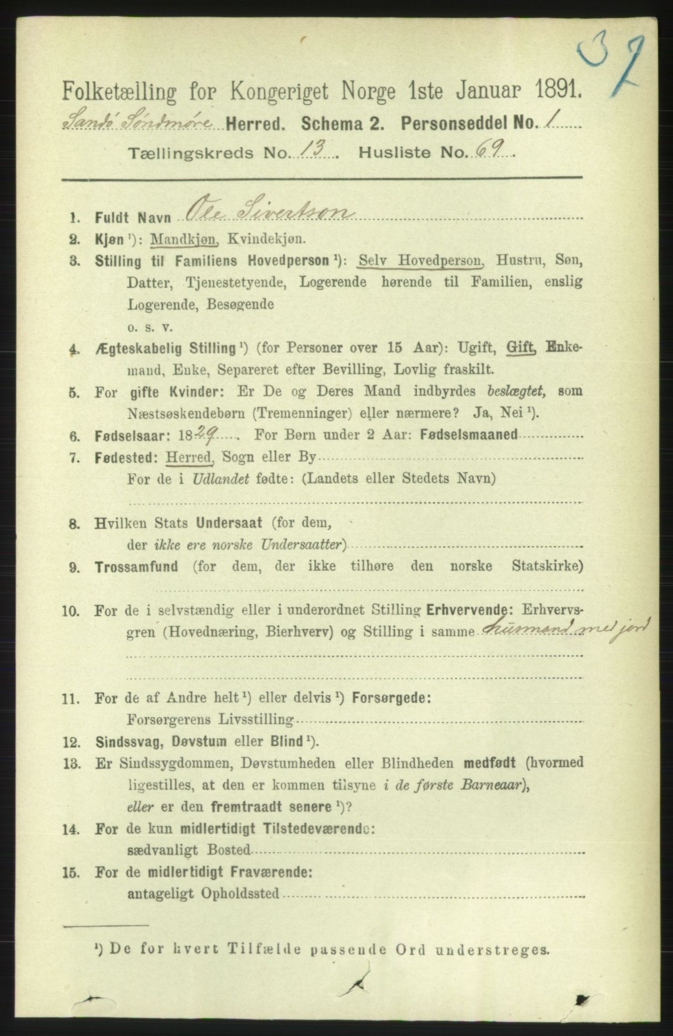 RA, 1891 census for 1514 Sande, 1891, p. 2821