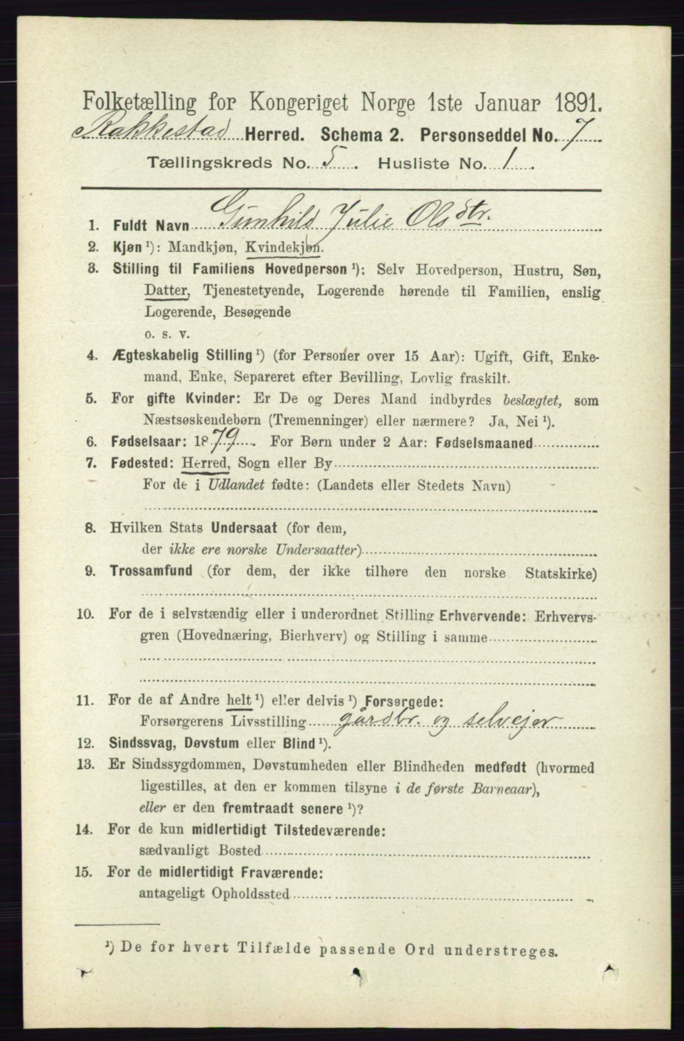 RA, 1891 census for 0128 Rakkestad, 1891, p. 2248