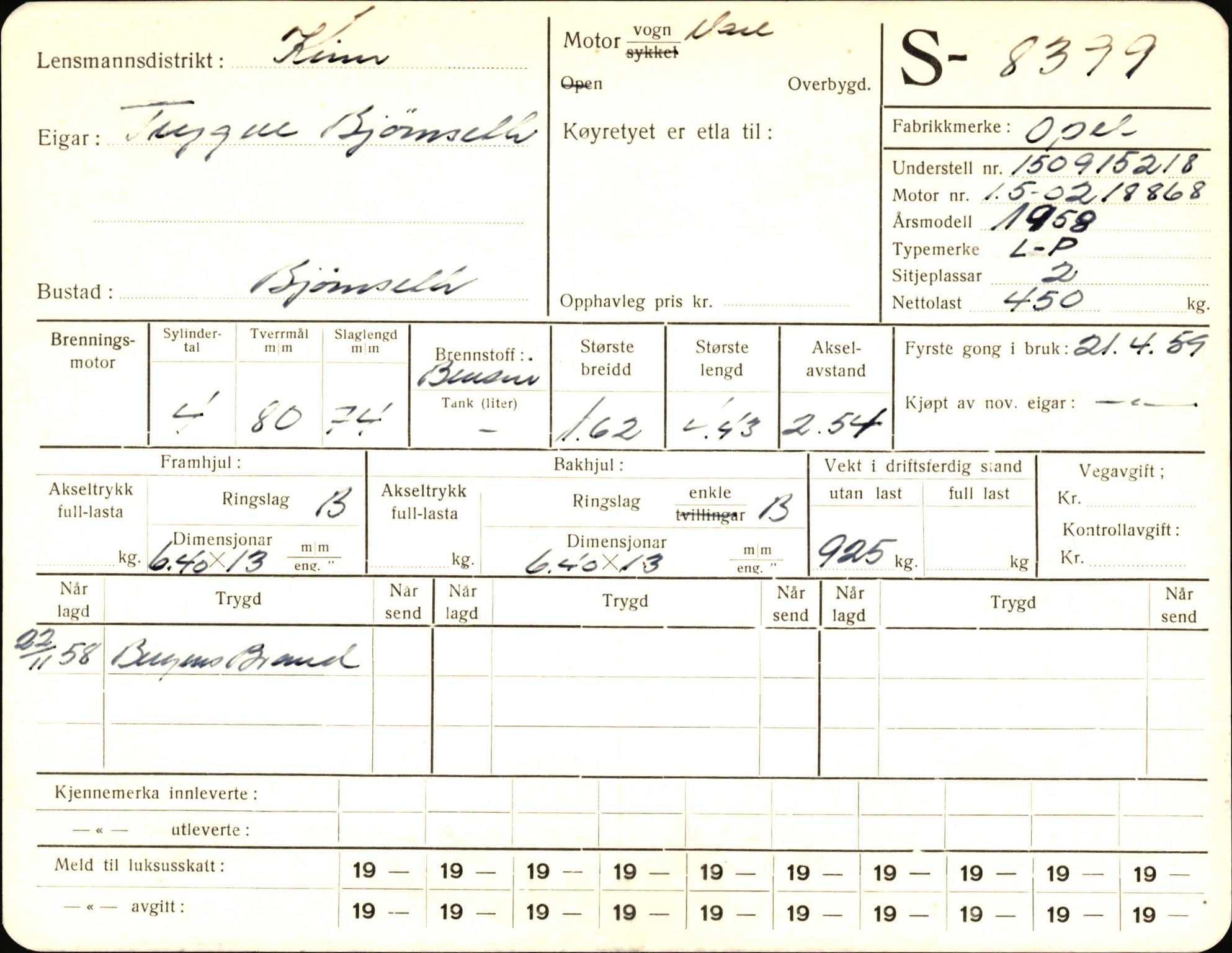 Statens vegvesen, Sogn og Fjordane vegkontor, AV/SAB-A-5301/4/F/L0006: Registerkort utmeldte Fjordane S8300-9500, 1930-1961, p. 160