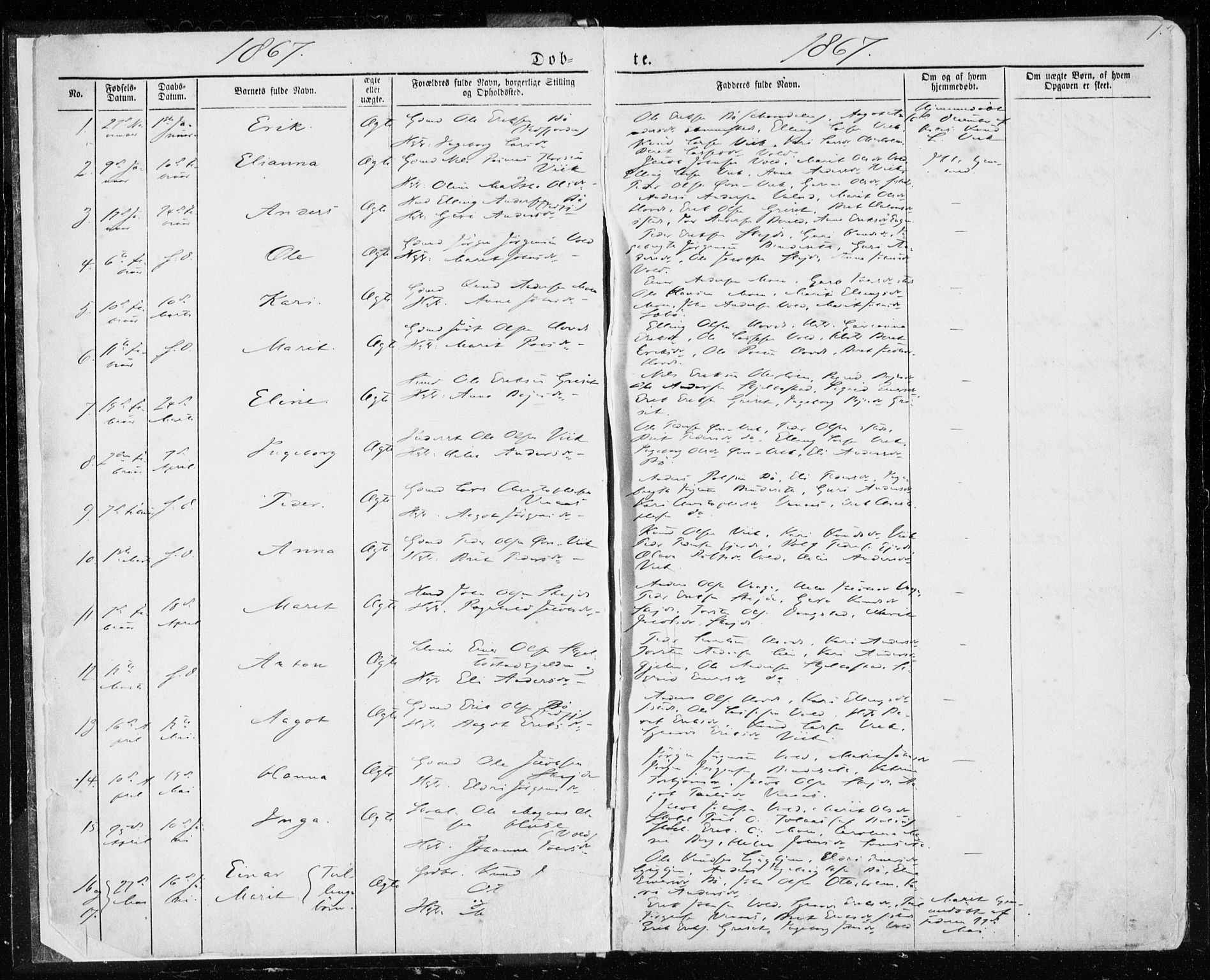 Ministerialprotokoller, klokkerbøker og fødselsregistre - Møre og Romsdal, SAT/A-1454/543/L0564: Parish register (copy) no. 543C02, 1867-1915, p. 1