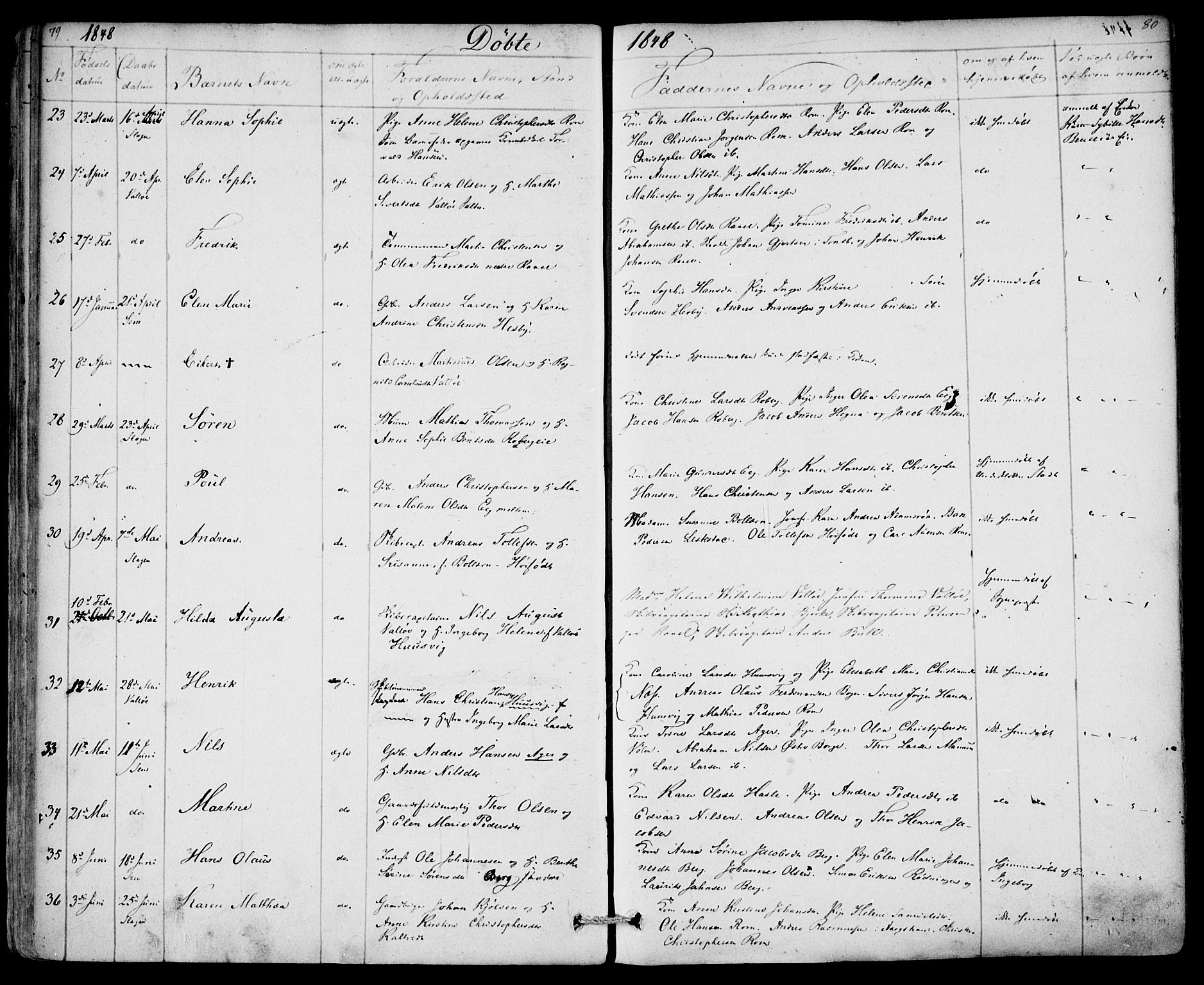 Sem kirkebøker, SAKO/A-5/F/Fa/L0006: Parish register (official) no. I 6, 1843-1855, p. 79-80
