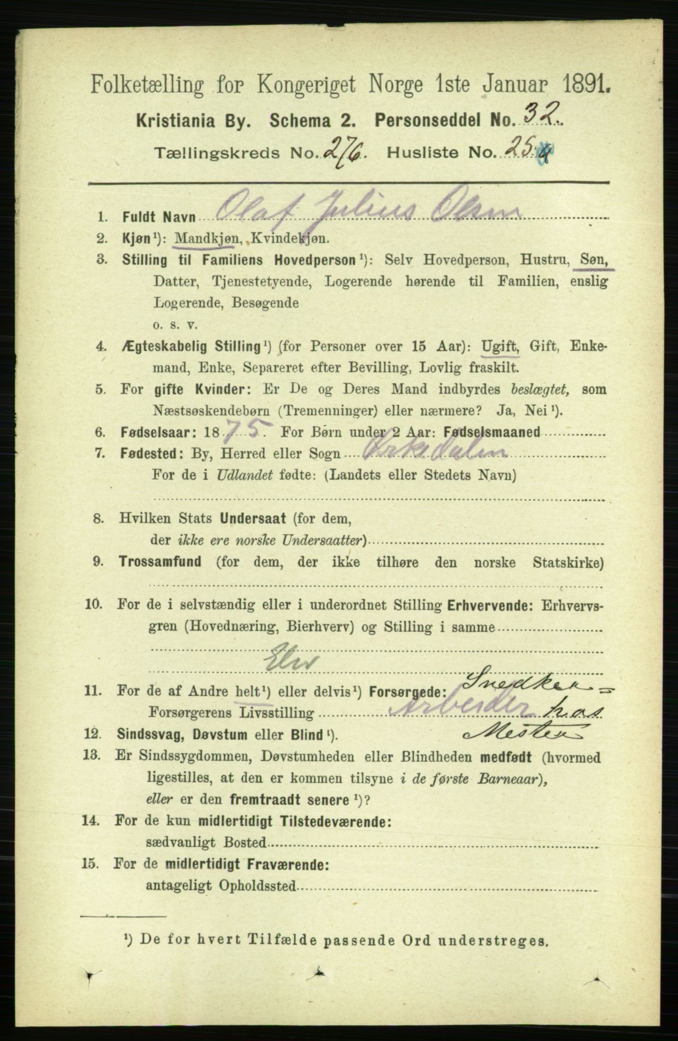 RA, 1891 census for 0301 Kristiania, 1891, p. 167947