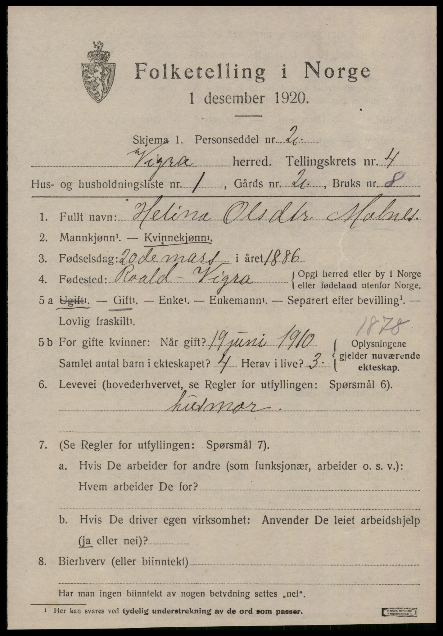 SAT, 1920 census for Vigra, 1920, p. 1740