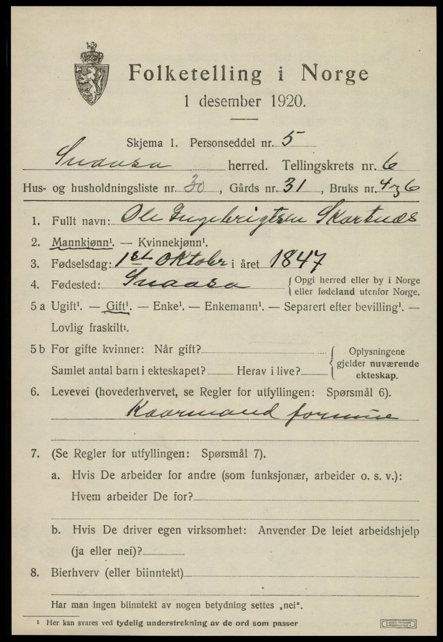 SAT, 1920 census for Snåsa, 1920, p. 2898