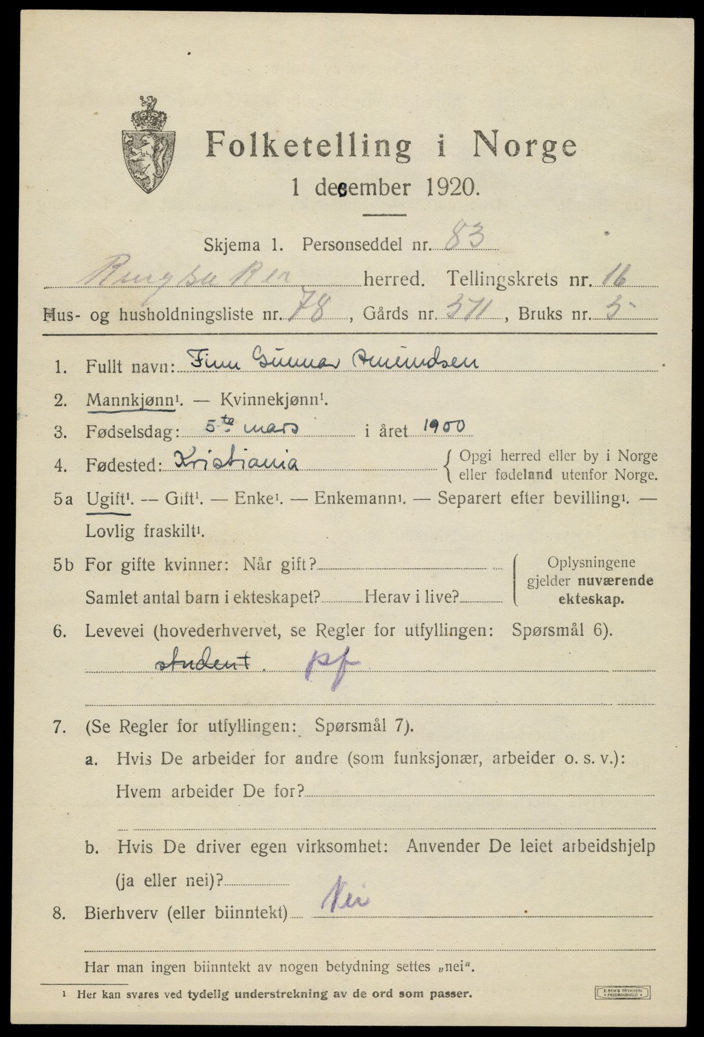 SAH, 1920 census for Ringsaker, 1920, p. 23652