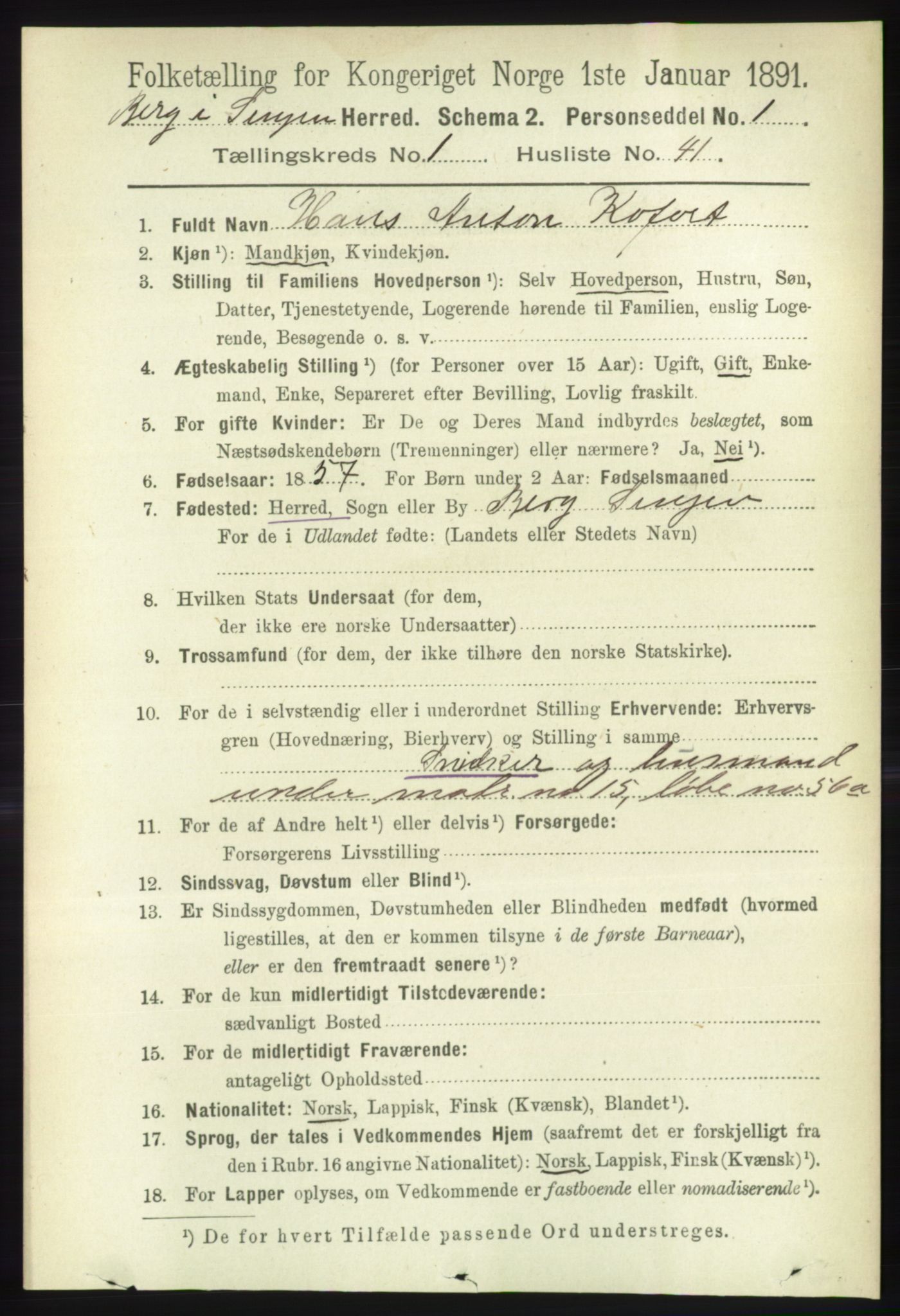 RA, 1891 census for 1929 Berg, 1891, p. 323