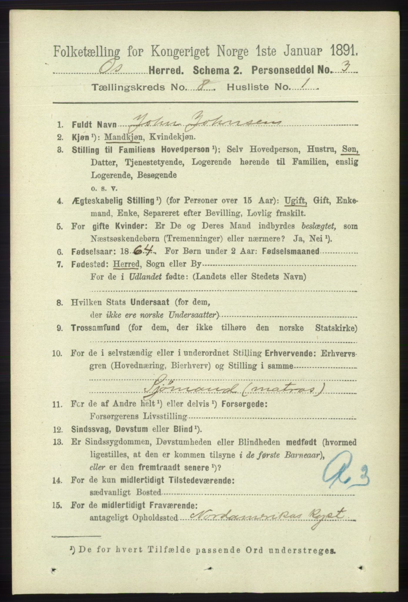 RA, 1891 census for 1243 Os, 1891, p. 1838