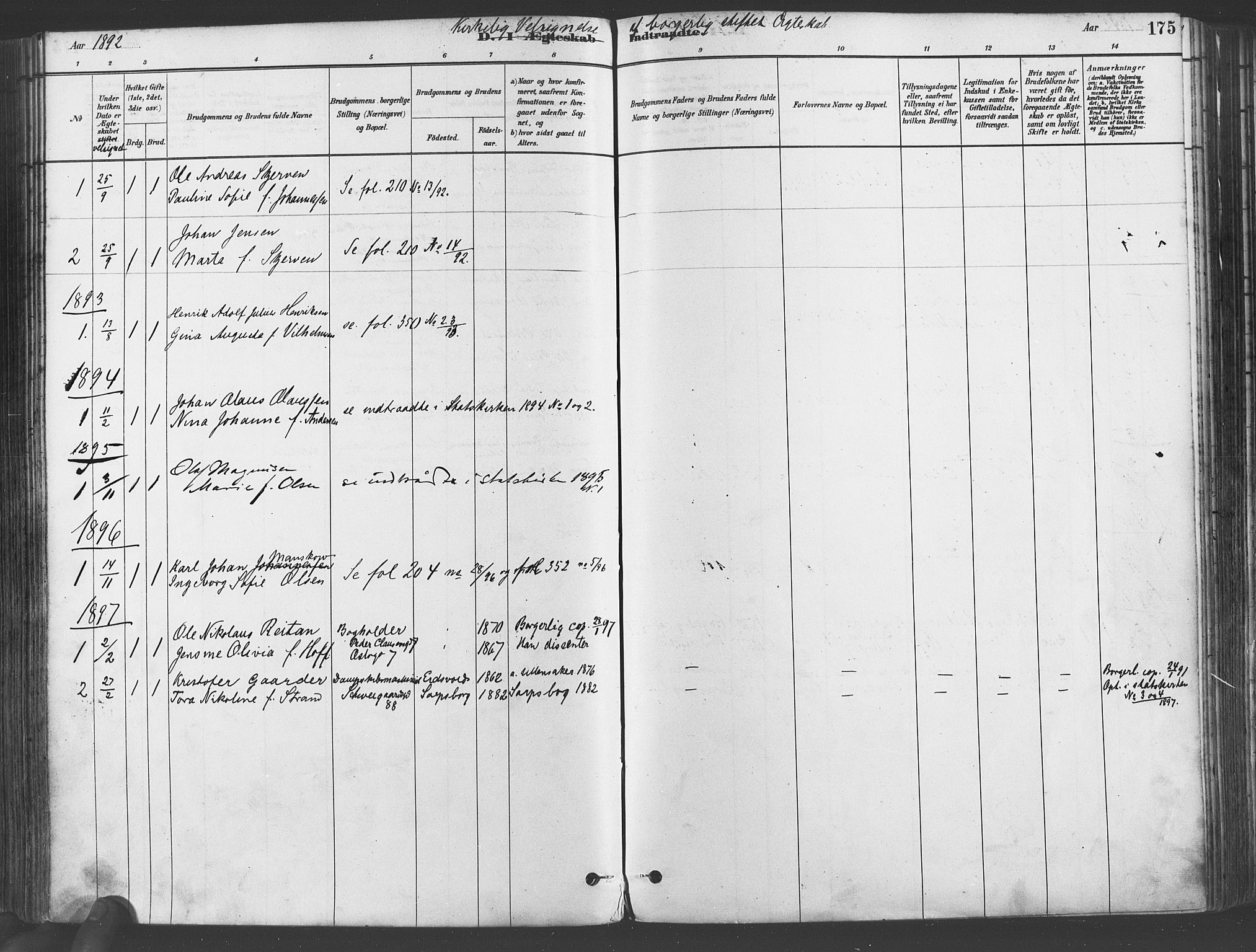 Gamlebyen prestekontor Kirkebøker, SAO/A-10884/F/Fa/L0006: Parish register (official) no. 6, 1881-1890, p. 175