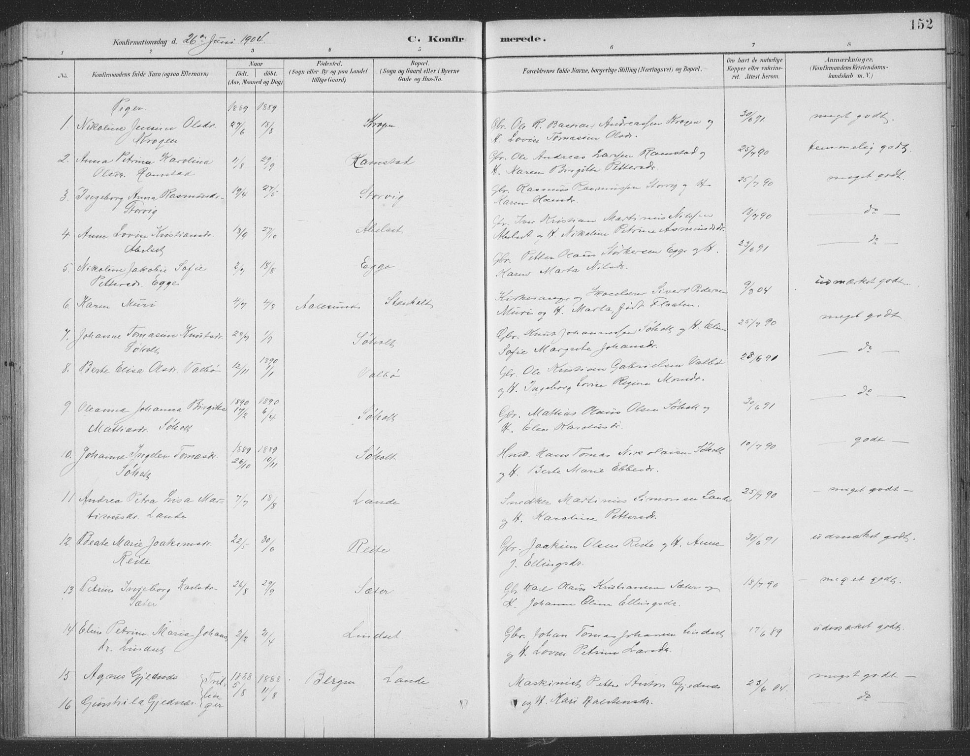 Ministerialprotokoller, klokkerbøker og fødselsregistre - Møre og Romsdal, AV/SAT-A-1454/522/L0316: Parish register (official) no. 522A11, 1890-1911, p. 152