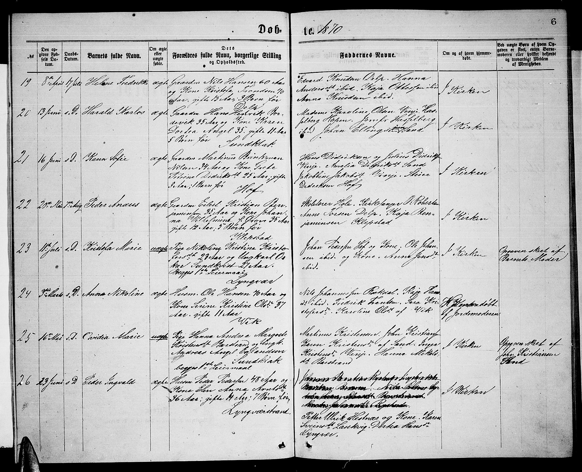 Ministerialprotokoller, klokkerbøker og fødselsregistre - Nordland, SAT/A-1459/876/L1103: Parish register (copy) no. 876C02, 1870-1886, p. 6