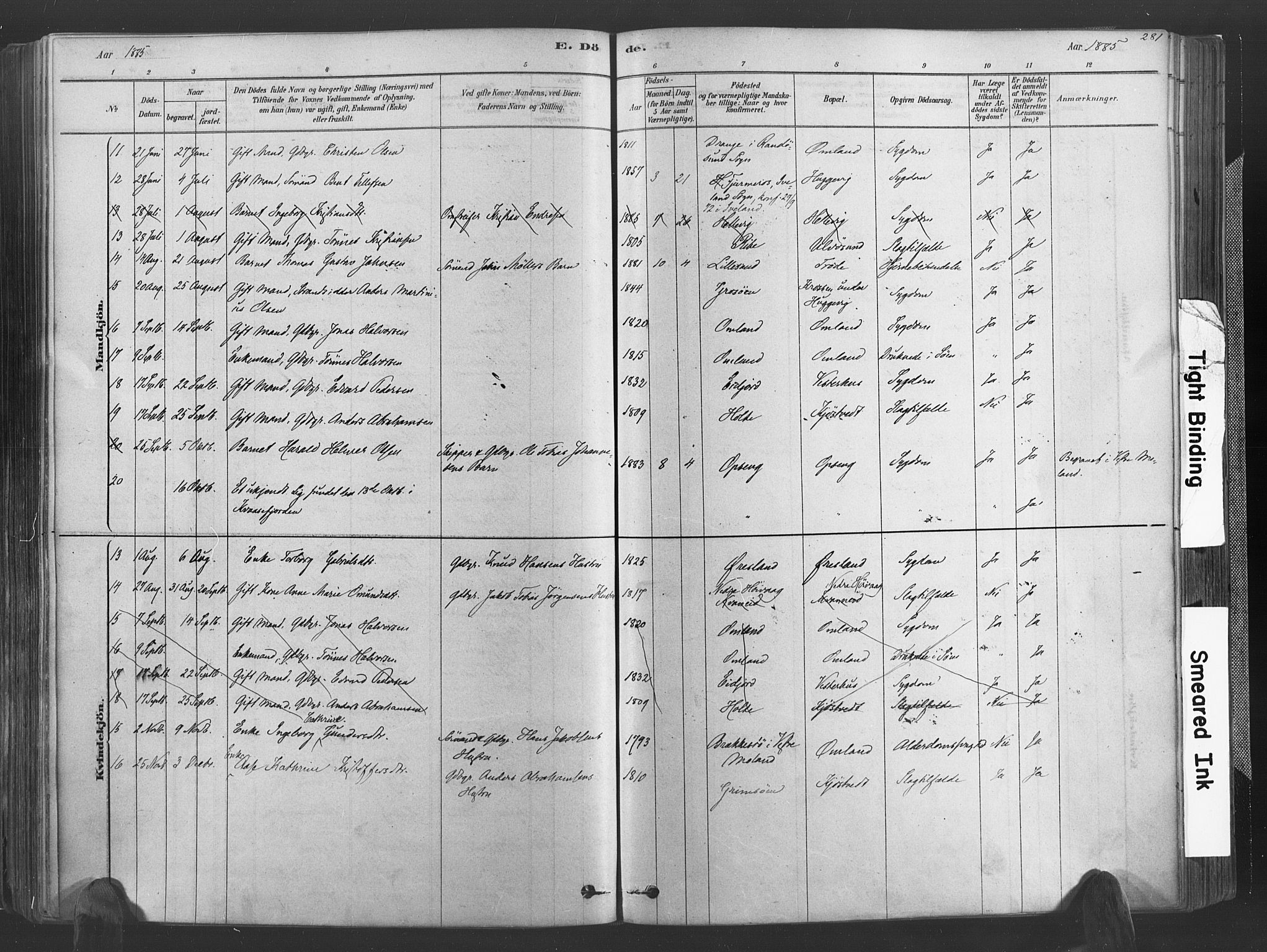 Høvåg sokneprestkontor, SAK/1111-0025/F/Fa/L0005: Parish register (official) no. A 5, 1878-1893, p. 281