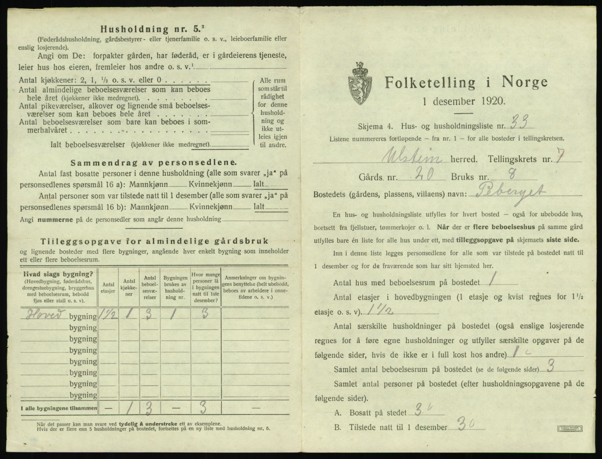 SAT, 1920 census for Ulstein, 1920, p. 554