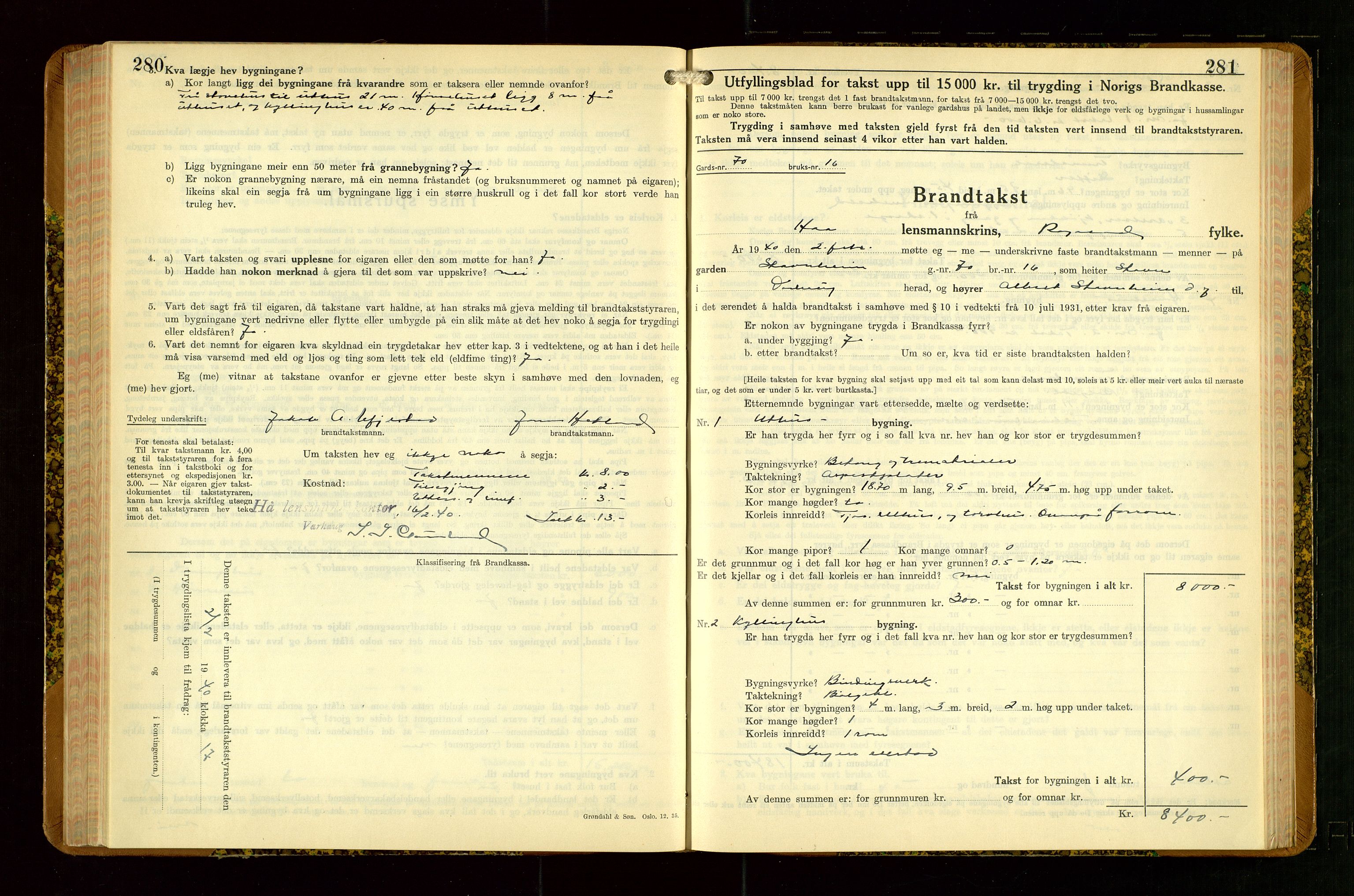 Hå lensmannskontor, SAST/A-100456/Goa/L0007: Takstprotokoll (skjema), 1938-1949, p. 280-281