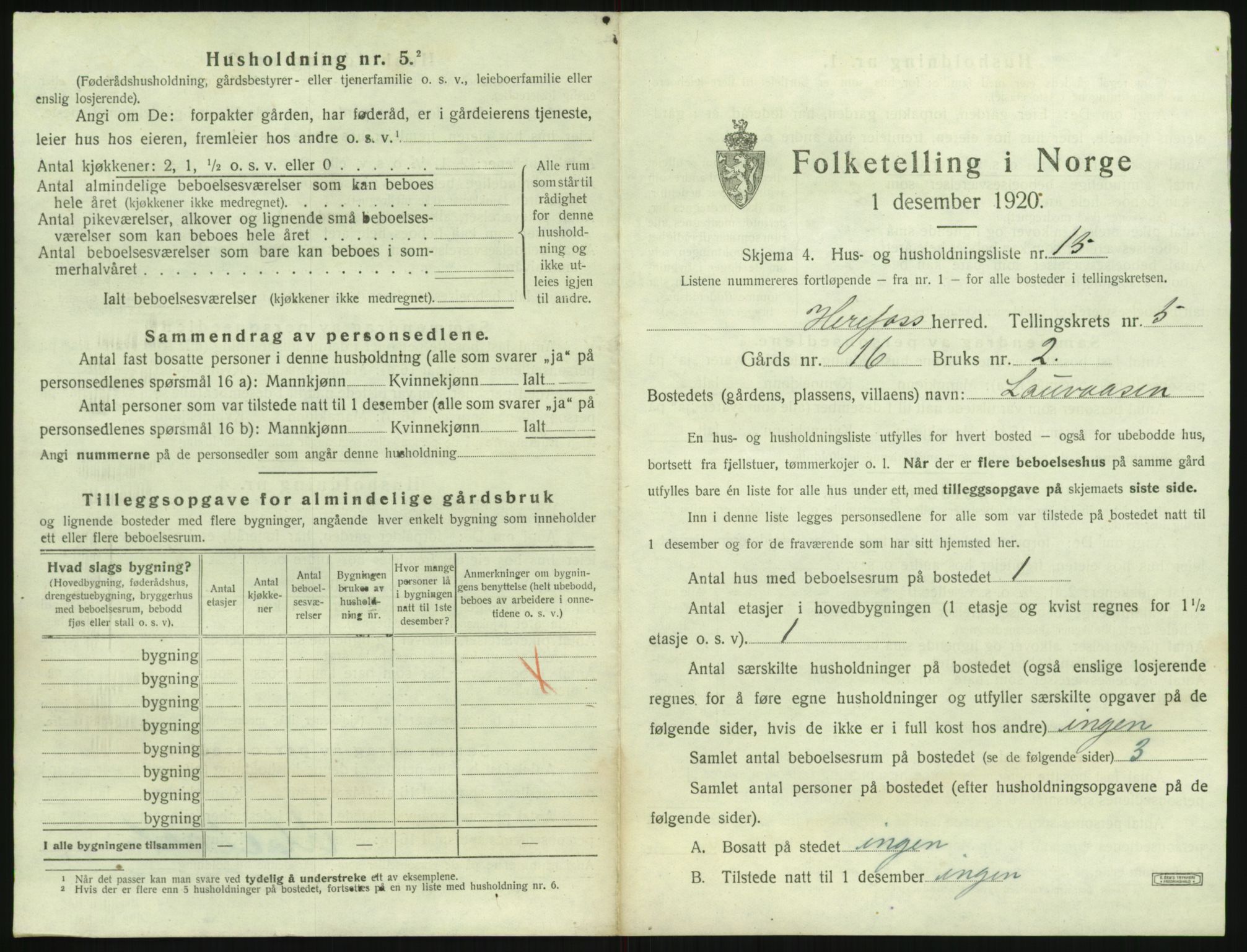 SAK, 1920 census for Herefoss, 1920, p. 188