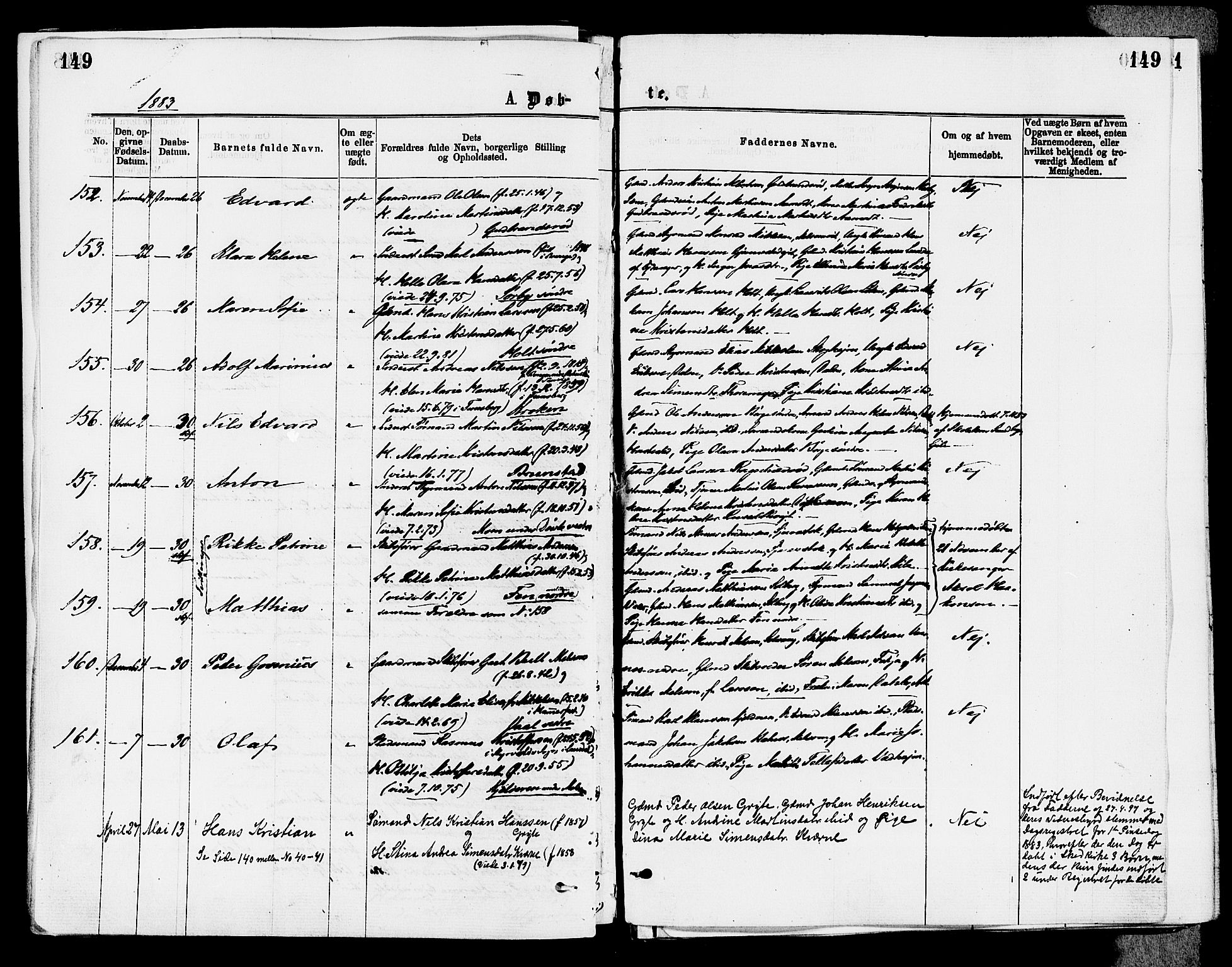 Stokke kirkebøker, AV/SAKO-A-320/F/Fa/L0009: Parish register (official) no. I 9, 1872-1883, p. 149