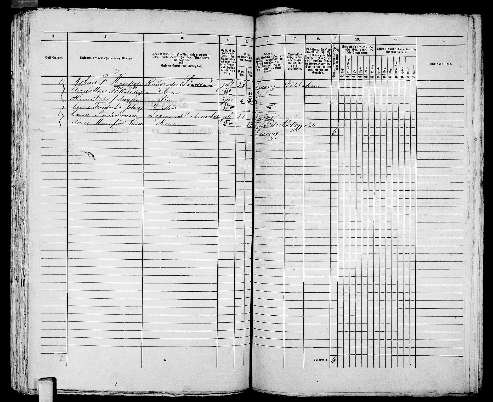 RA, 1865 census for Larvik, 1865, p. 1070