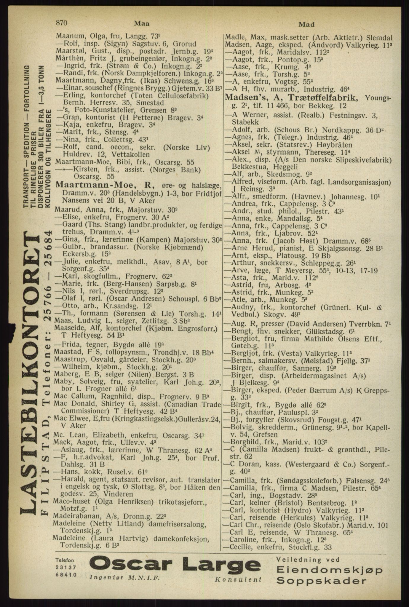 Kristiania/Oslo adressebok, PUBL/-, 1933, p. 870