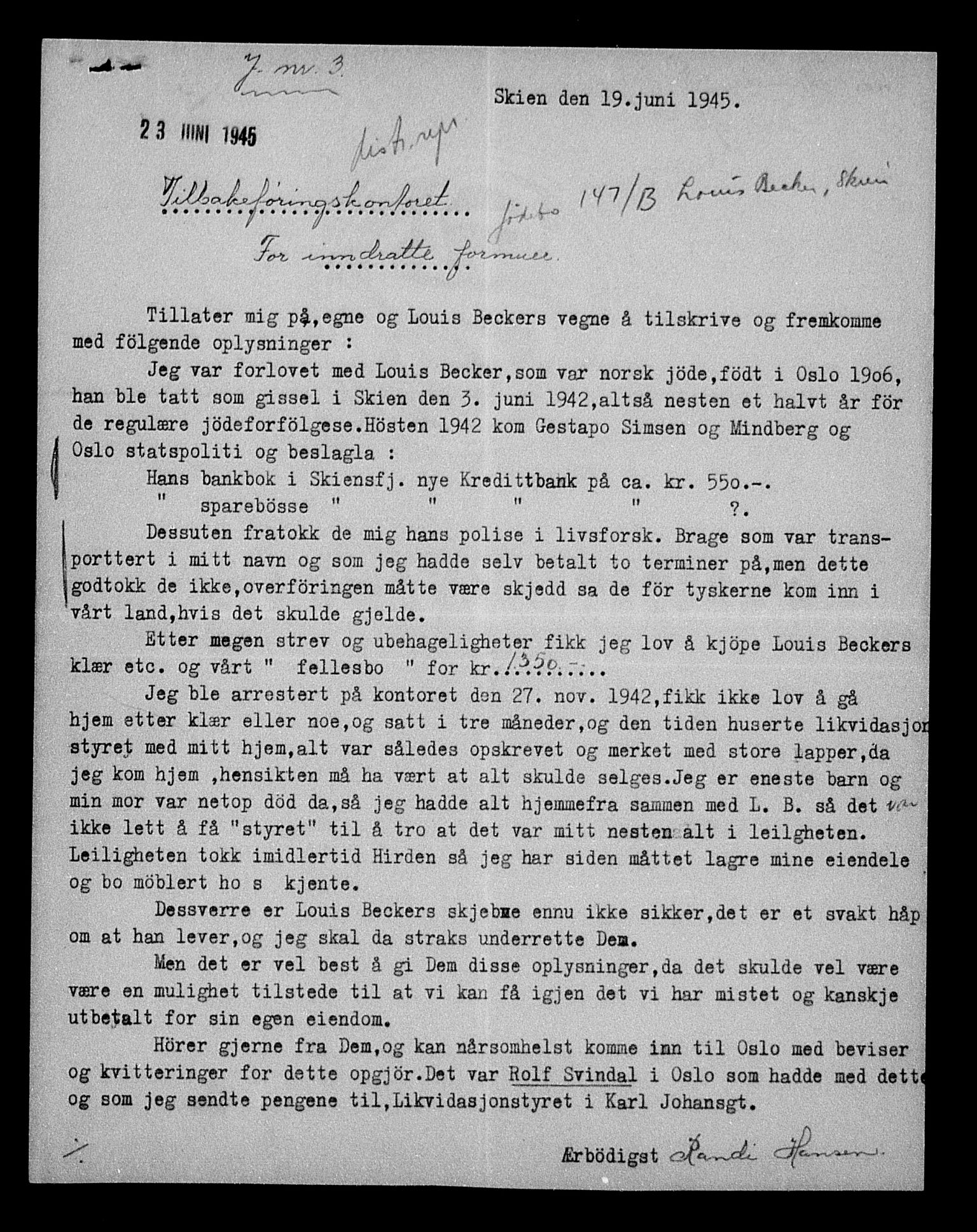 Justisdepartementet, Tilbakeføringskontoret for inndratte formuer, AV/RA-S-1564/H/Hc/Hcd/L0990: --, 1945-1947, p. 495