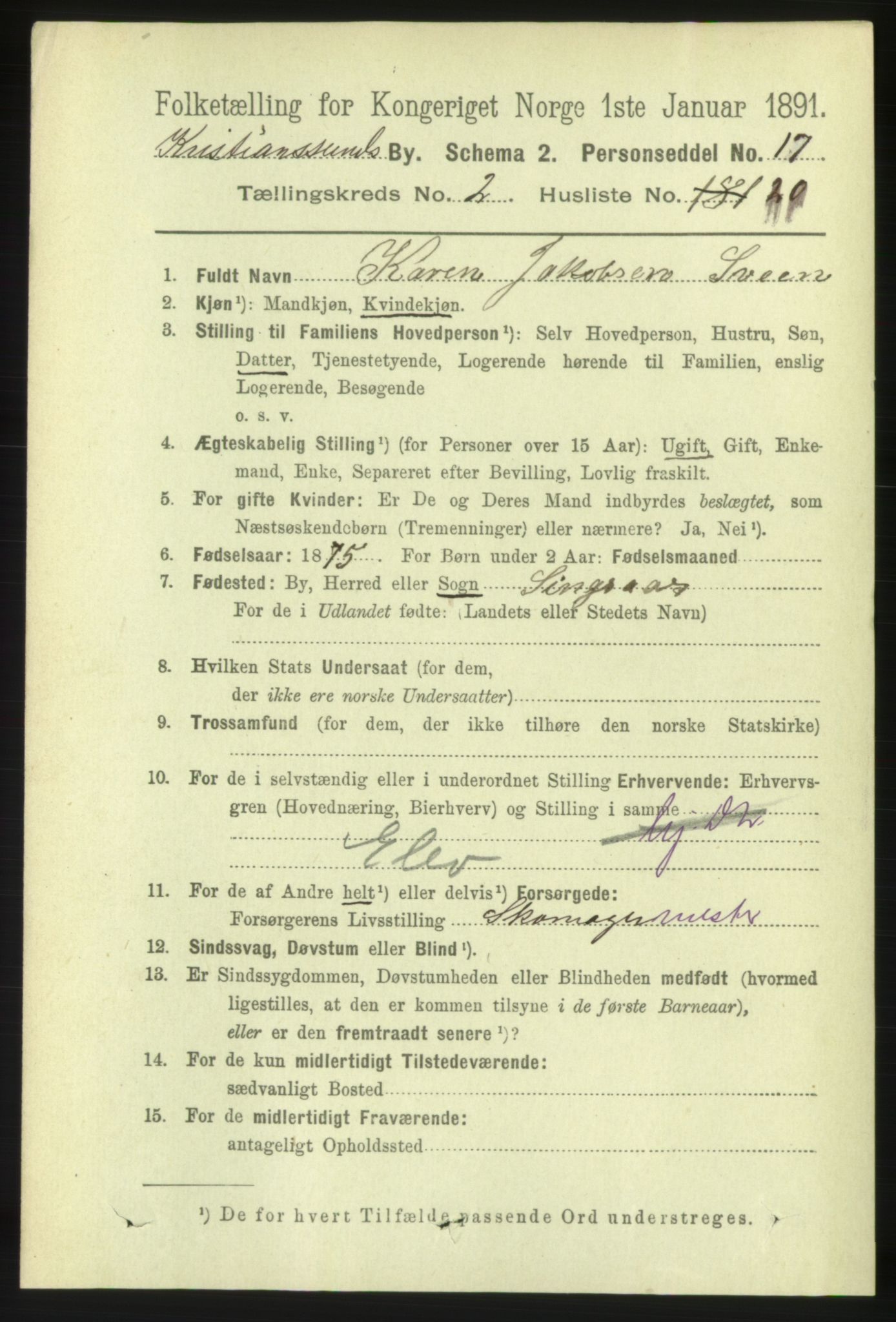 RA, 1891 census for 1503 Kristiansund, 1891, p. 2785