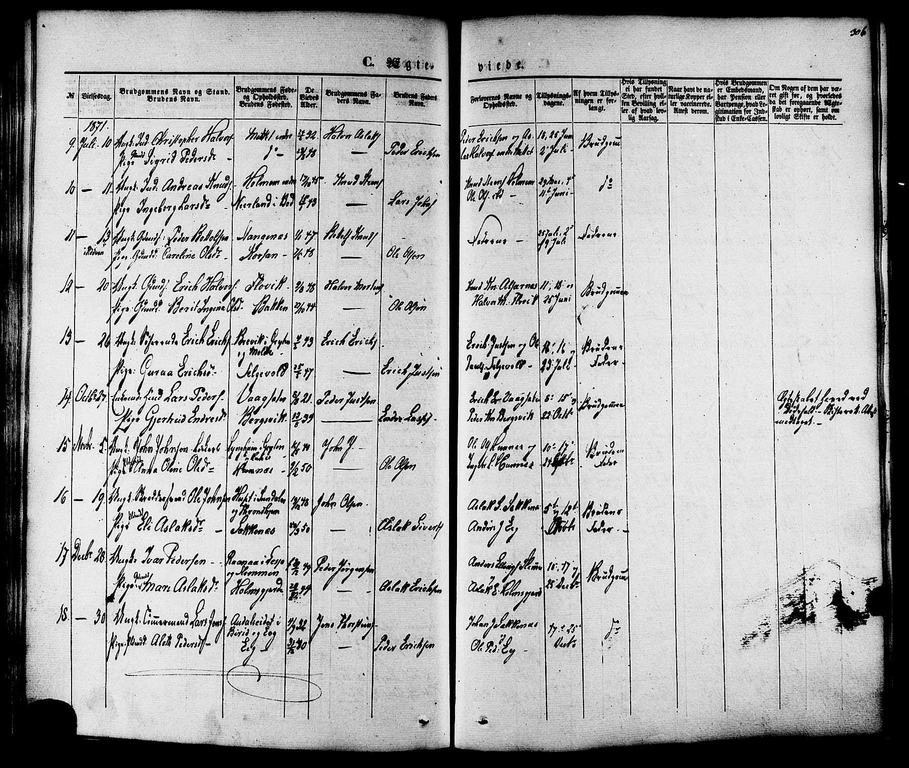 Ministerialprotokoller, klokkerbøker og fødselsregistre - Møre og Romsdal, SAT/A-1454/547/L0603: Parish register (official) no. 547A05, 1846-1877, p. 306
