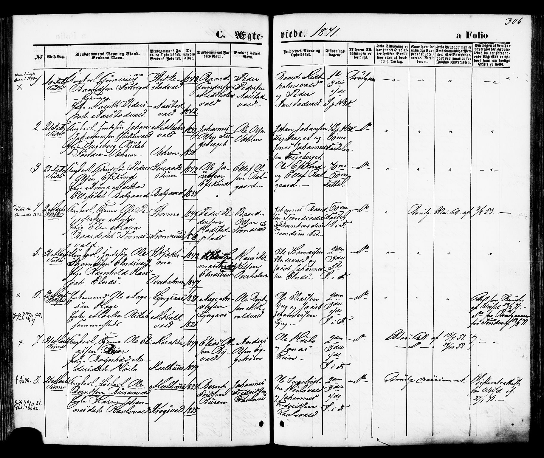 Ministerialprotokoller, klokkerbøker og fødselsregistre - Nord-Trøndelag, SAT/A-1458/723/L0242: Parish register (official) no. 723A11, 1870-1880, p. 306