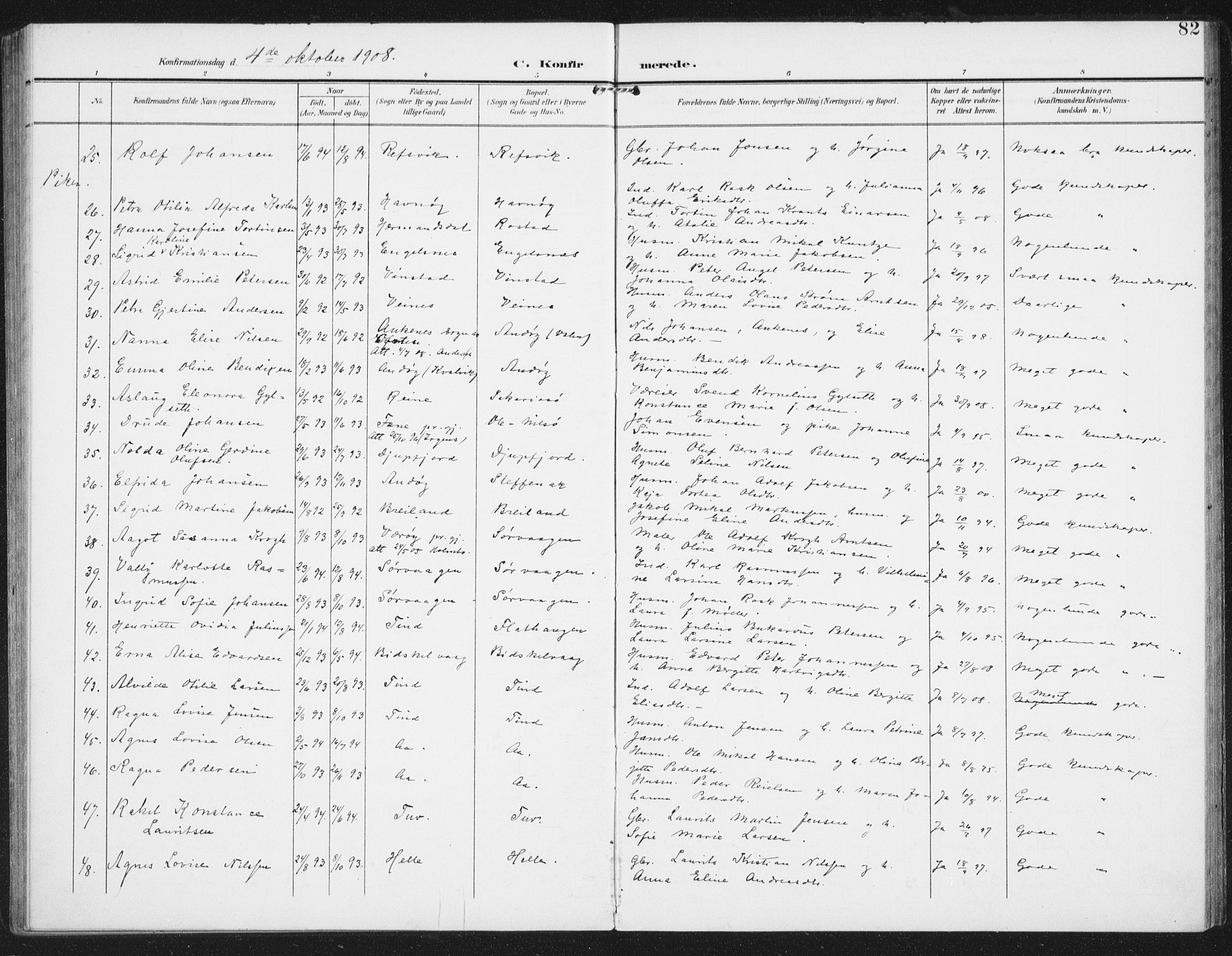 Ministerialprotokoller, klokkerbøker og fødselsregistre - Nordland, AV/SAT-A-1459/886/L1221: Parish register (official) no. 886A03, 1903-1913, p. 82