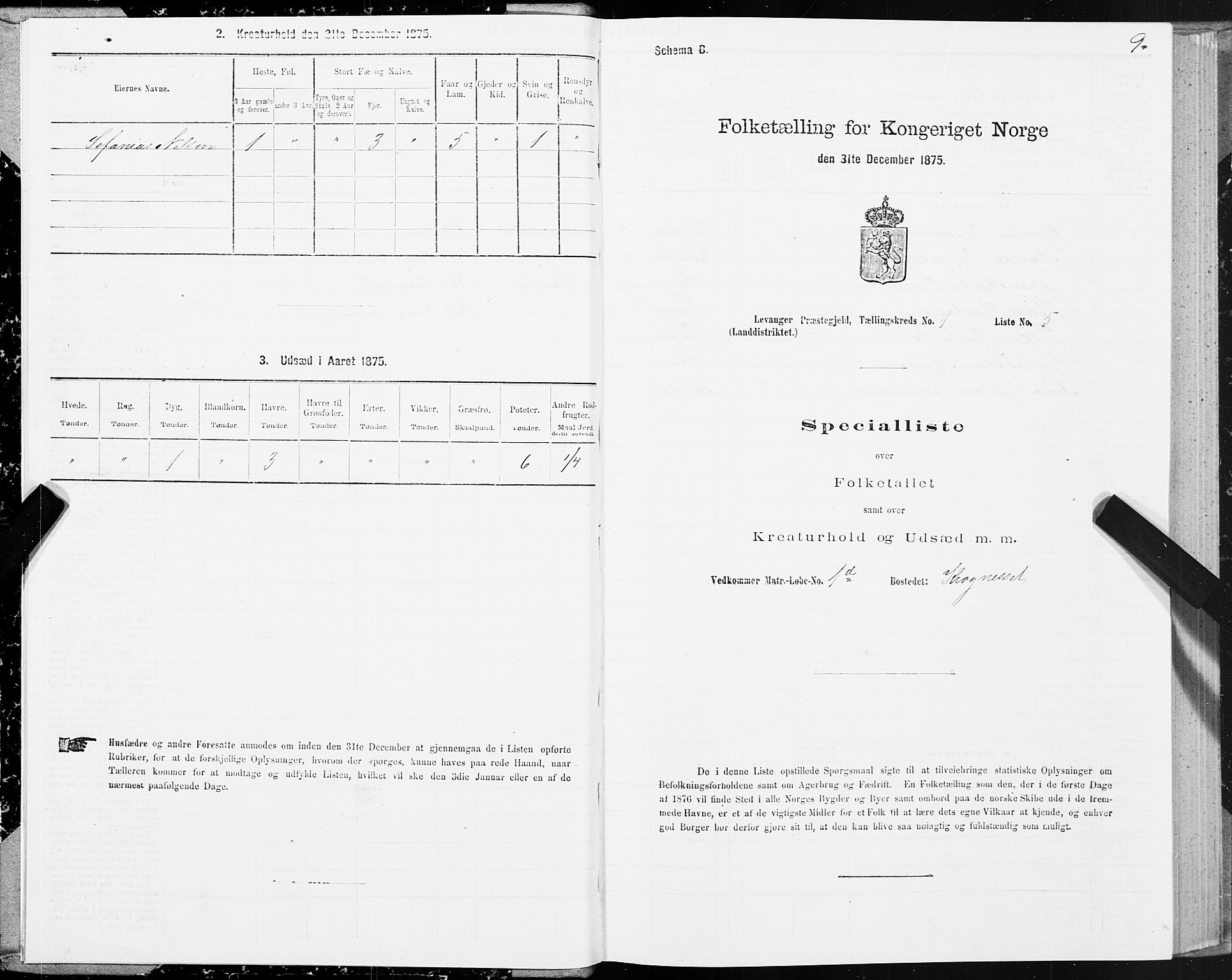 SAT, 1875 census for 1720L Levanger/Levanger, 1875, p. 1009