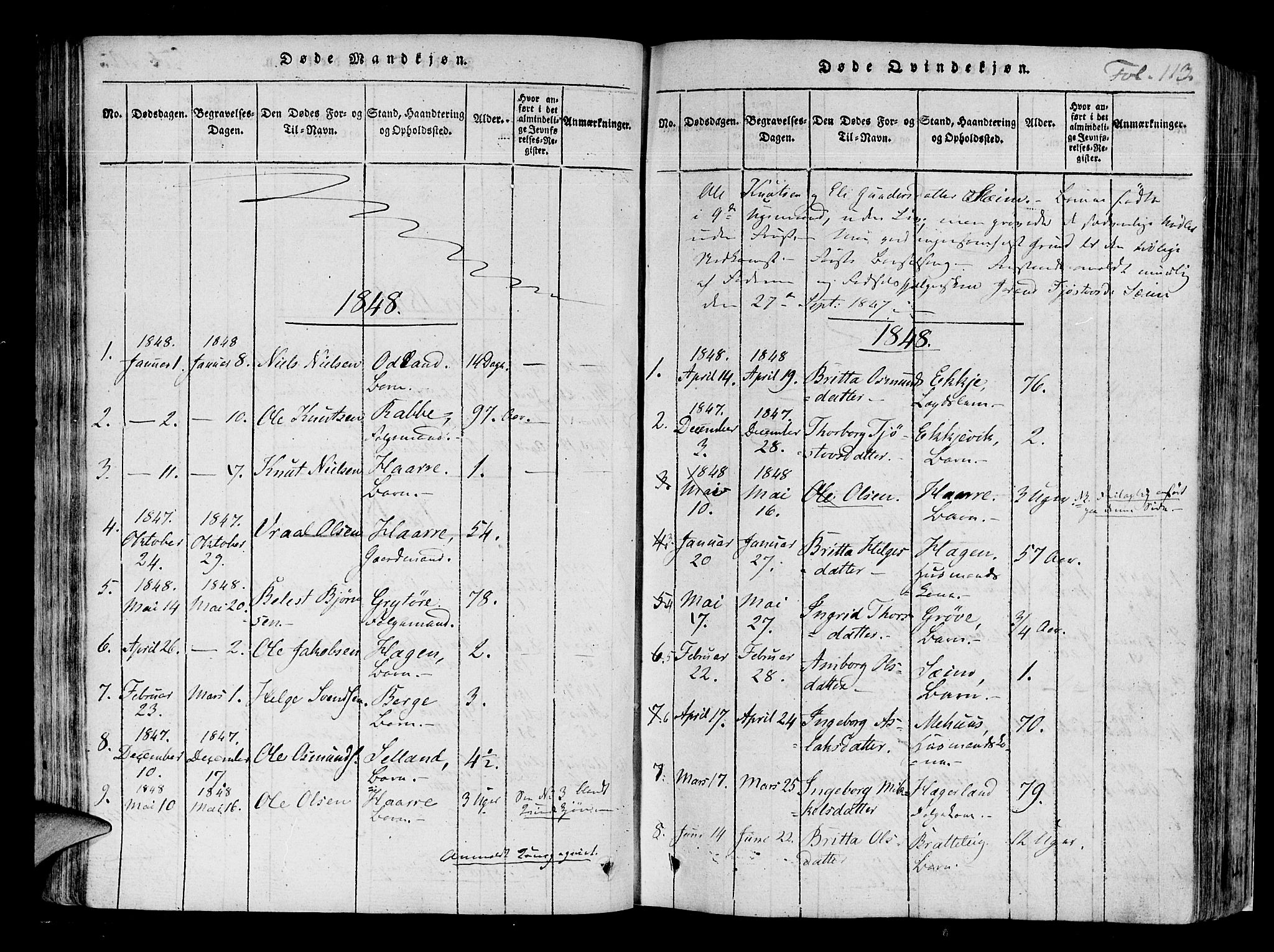 Røldal sokneprestembete, SAB/A-100247: Parish register (official) no. A 2, 1817-1856, p. 113