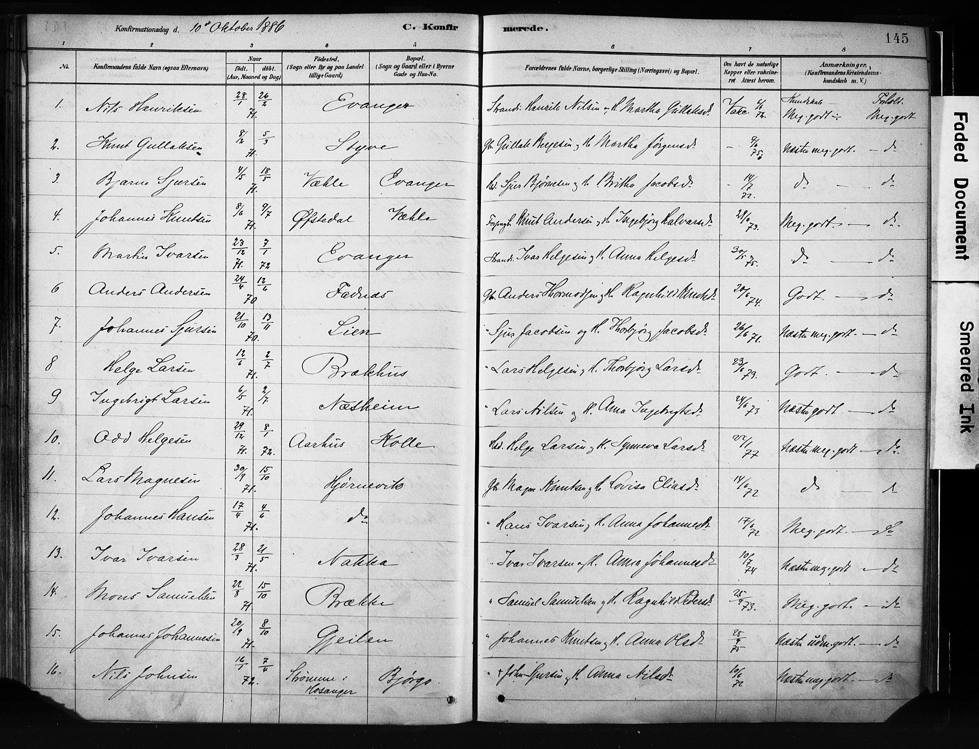 Evanger sokneprestembete, SAB/A-99924: Parish register (official) no. A 1, 1877-1899, p. 145