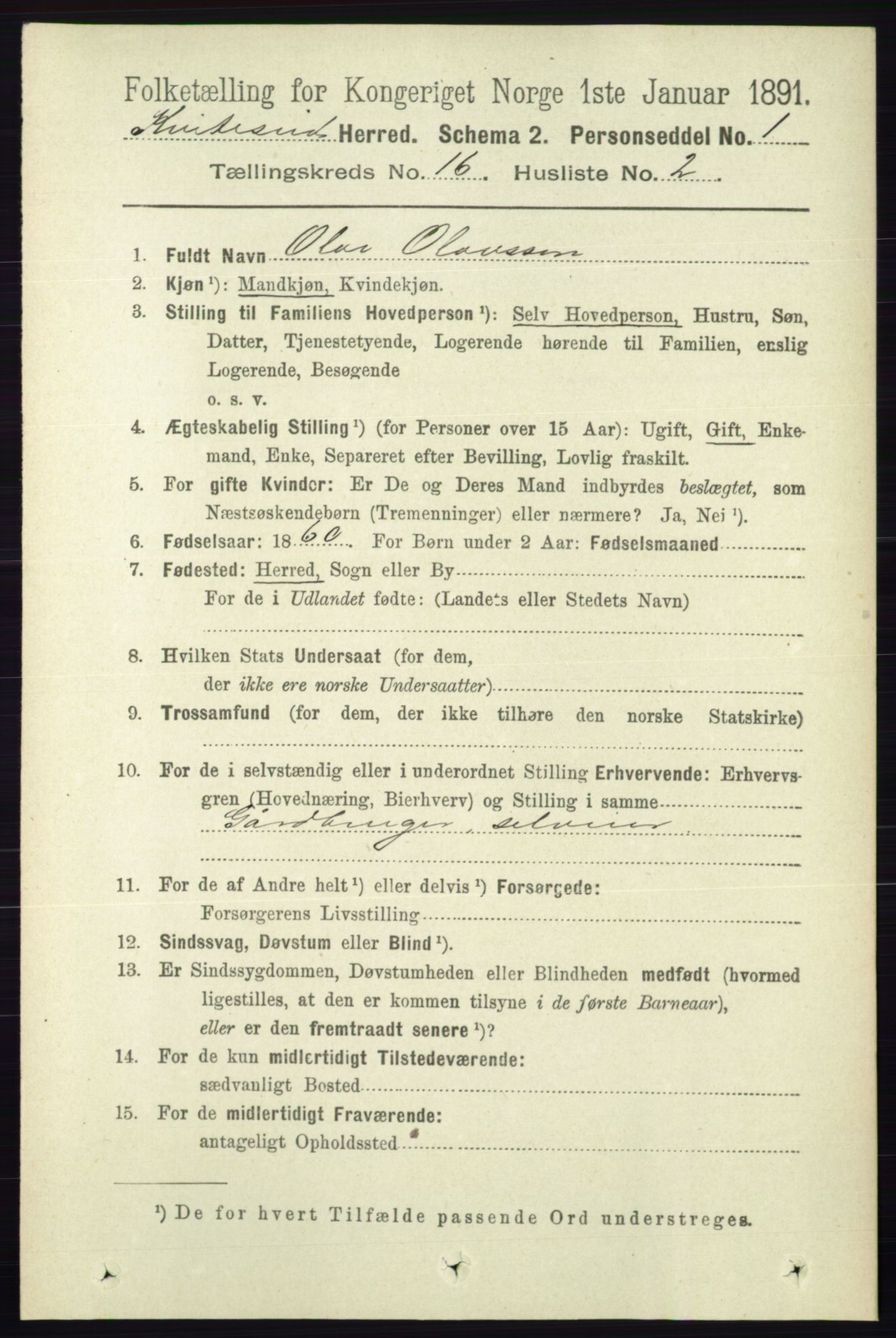 RA, 1891 census for 0829 Kviteseid, 1891, p. 3644