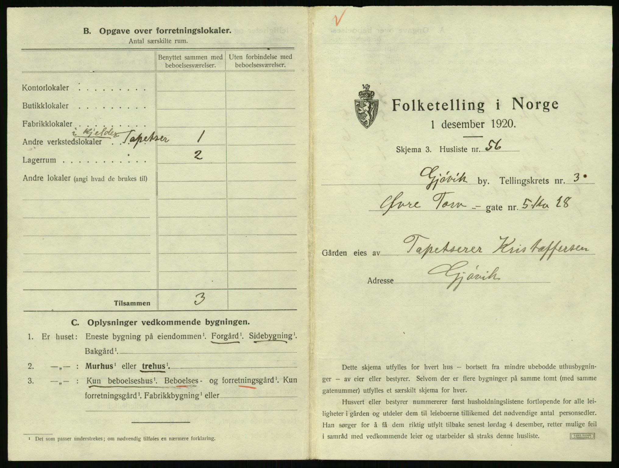 SAH, 1920 census for Gjøvik, 1920, p. 384