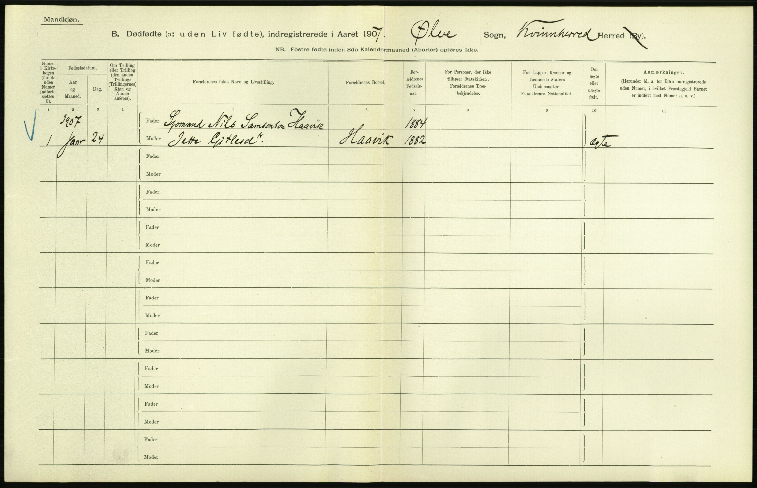 Statistisk sentralbyrå, Sosiodemografiske emner, Befolkning, RA/S-2228/D/Df/Dfa/Dfae/L0029: S. Bergenhus amt: Gifte, dødfødte. Bygder., 1907, p. 244