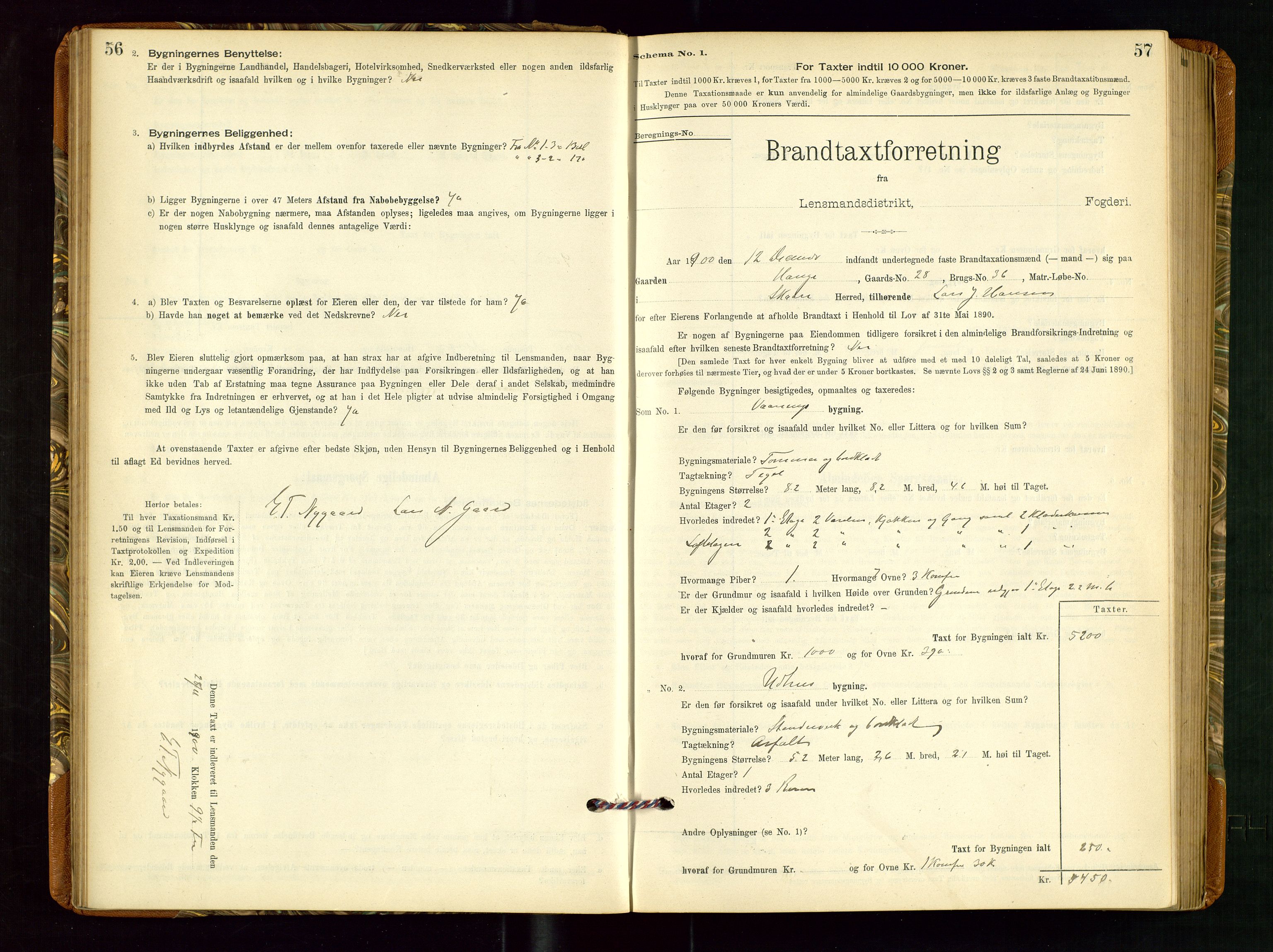 Torvestad lensmannskontor, AV/SAST-A-100307/1/Gob/L0002: "Brandtakstprotokol for Lensmanden i Torvestad", 1900-1905, p. 56-57