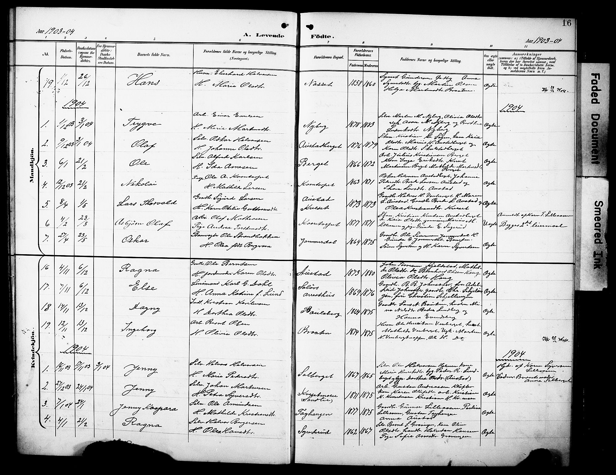 Hof prestekontor, SAH/PREST-038/H/Ha/Hab/L0005: Parish register (copy) no. 5, 1899-1916, p. 16