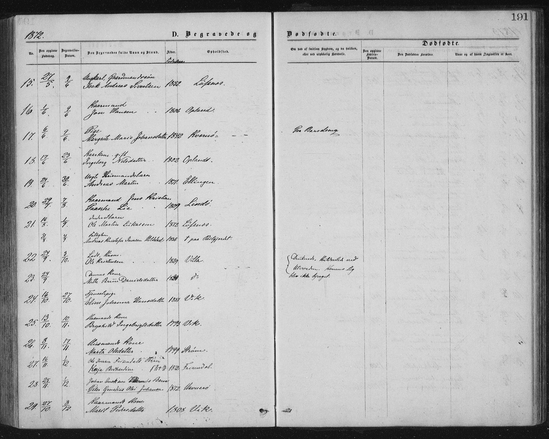 Ministerialprotokoller, klokkerbøker og fødselsregistre - Nord-Trøndelag, SAT/A-1458/771/L0596: Parish register (official) no. 771A03, 1870-1884, p. 191