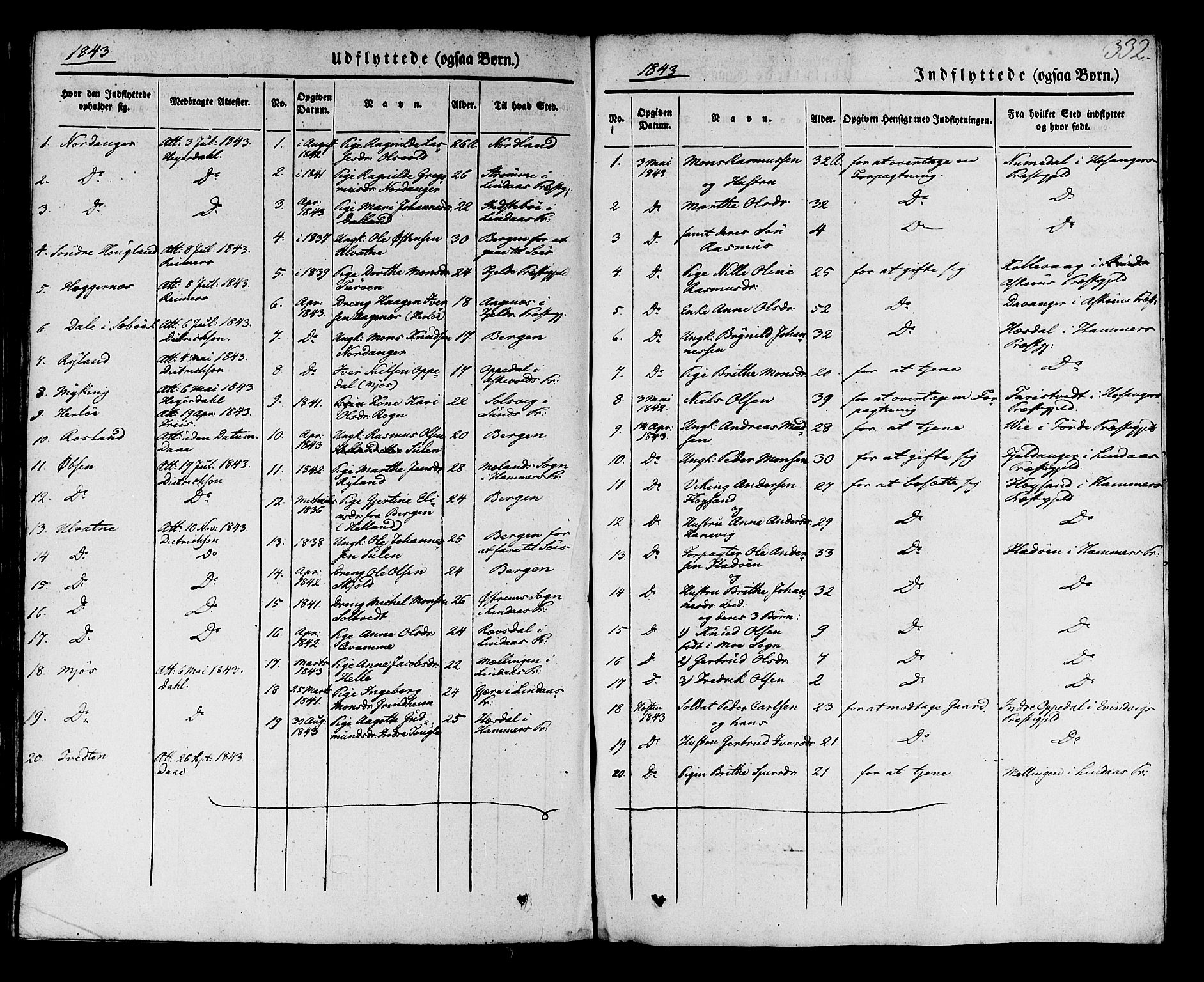 Manger sokneprestembete, SAB/A-76801/H/Haa: Parish register (official) no. A 5, 1839-1848, p. 332