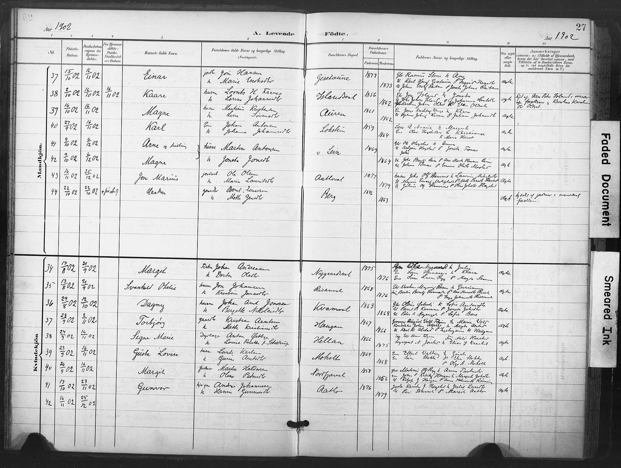 Ministerialprotokoller, klokkerbøker og fødselsregistre - Nord-Trøndelag, SAT/A-1458/713/L0122: Parish register (official) no. 713A11, 1899-1910, p. 27