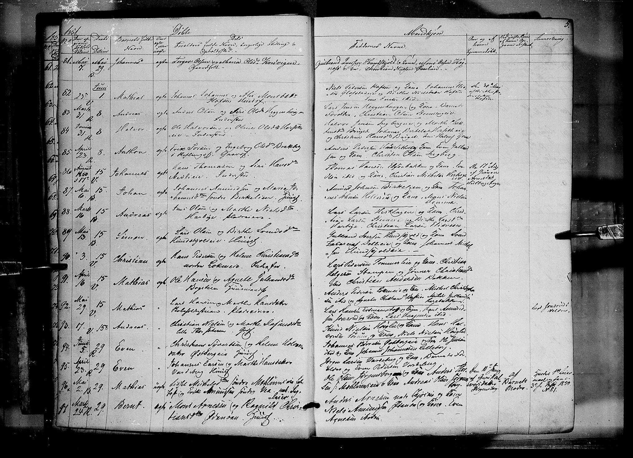Ringsaker prestekontor, SAH/PREST-014/K/Ka/L0009: Parish register (official) no. 9, 1850-1860, p. 5