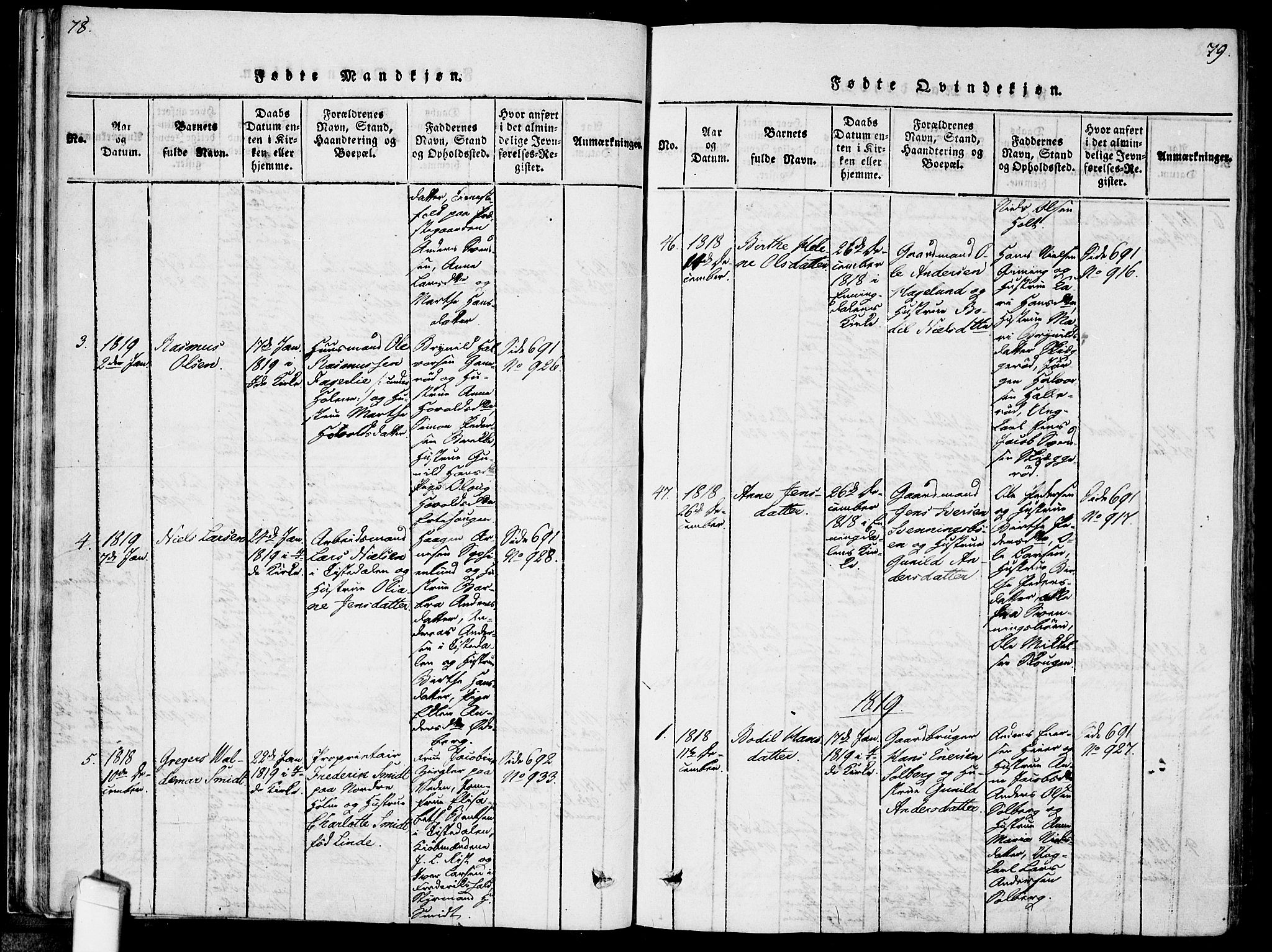 Idd prestekontor Kirkebøker, AV/SAO-A-10911/F/Fc/L0002: Parish register (official) no. III 2, 1815-1831, p. 78-79