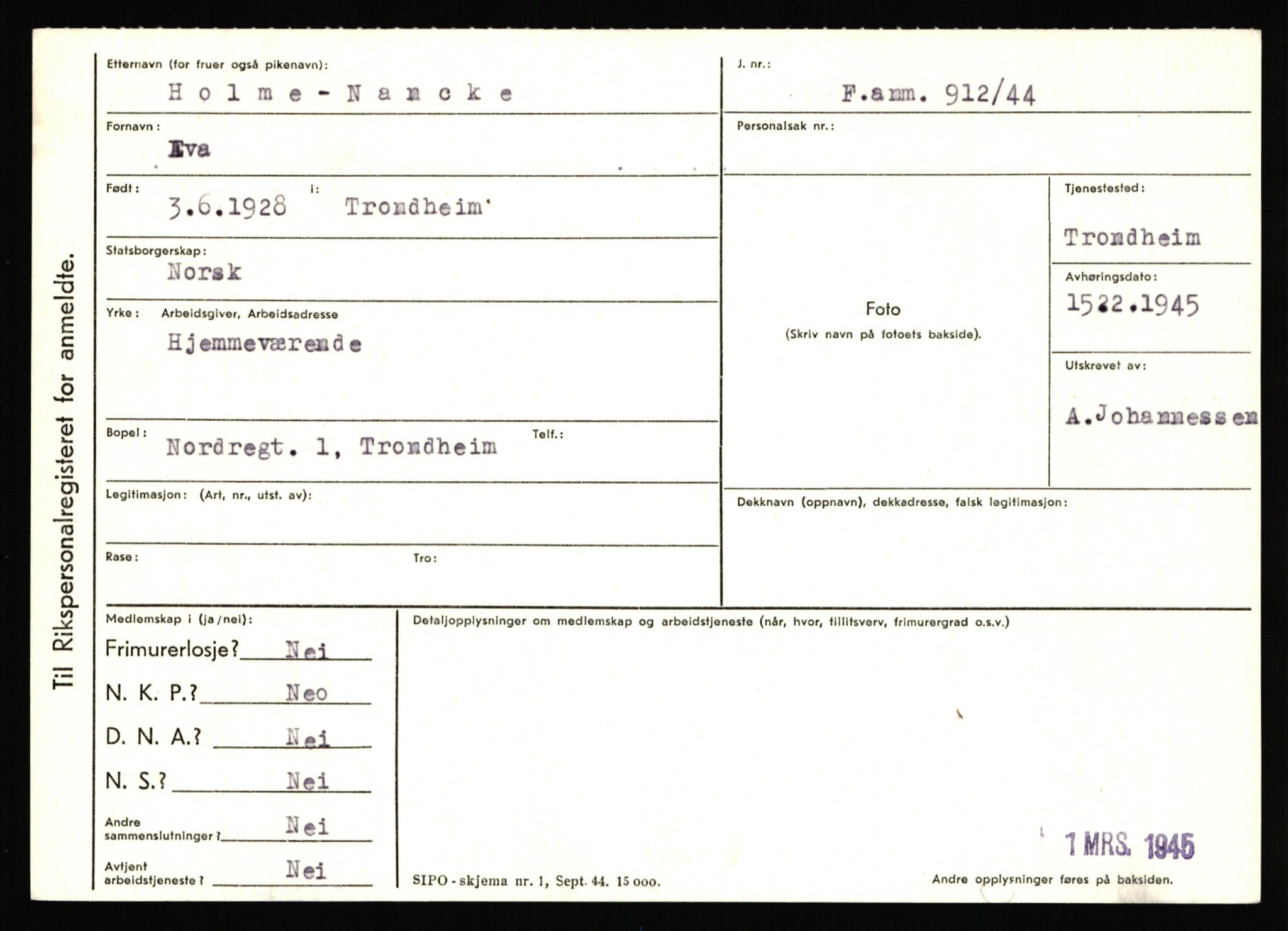 Statspolitiet - Hovedkontoret / Osloavdelingen, AV/RA-S-1329/C/Ca/L0011: Molberg - Nøstvold, 1943-1945, p. 1141