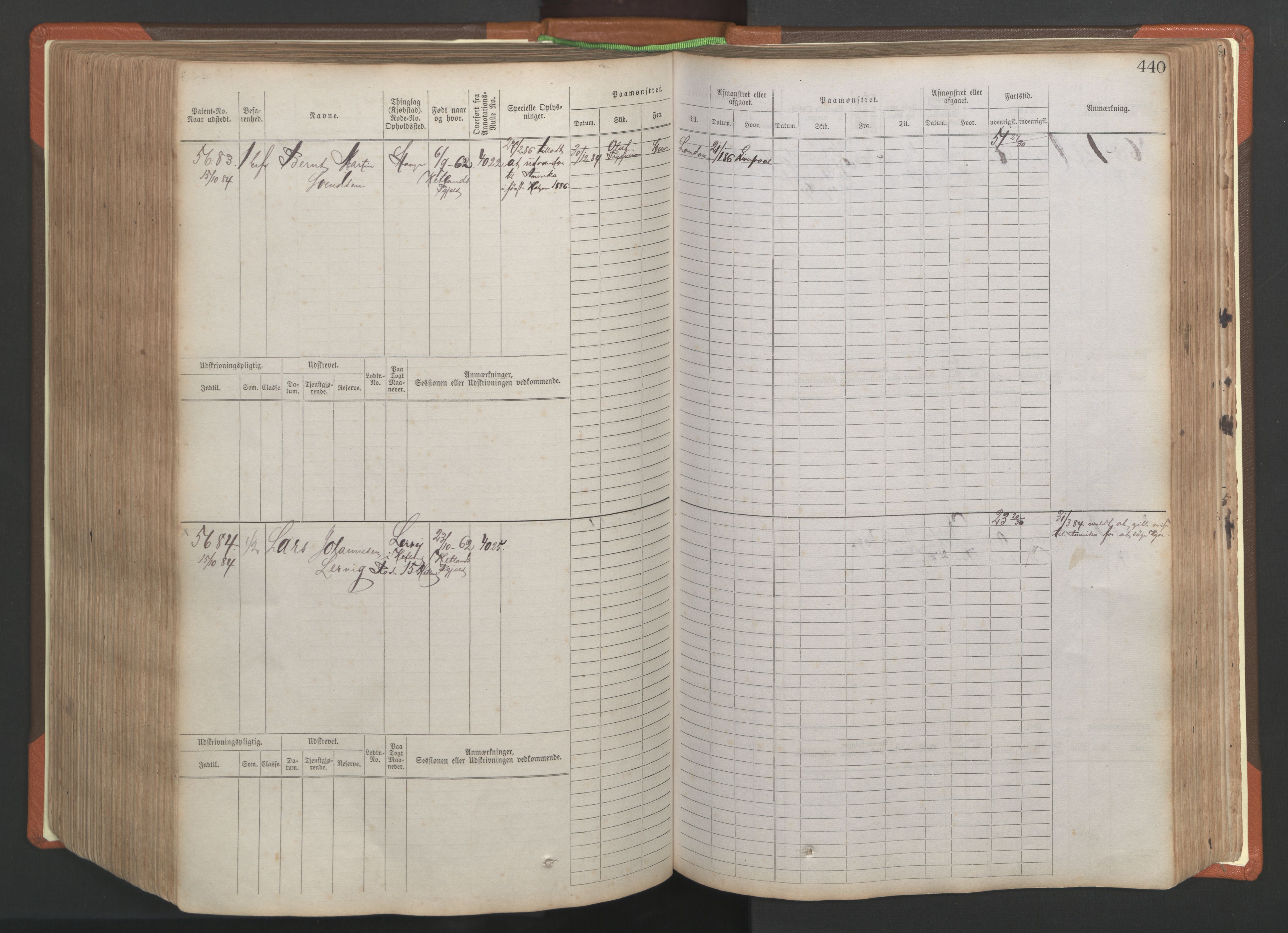 Stavanger sjømannskontor, AV/SAST-A-102006/F/Fb/Fbb/L0009: Sjøfartshovedrulle, patentnr. 4805-6006, 1879-1887, p. 446