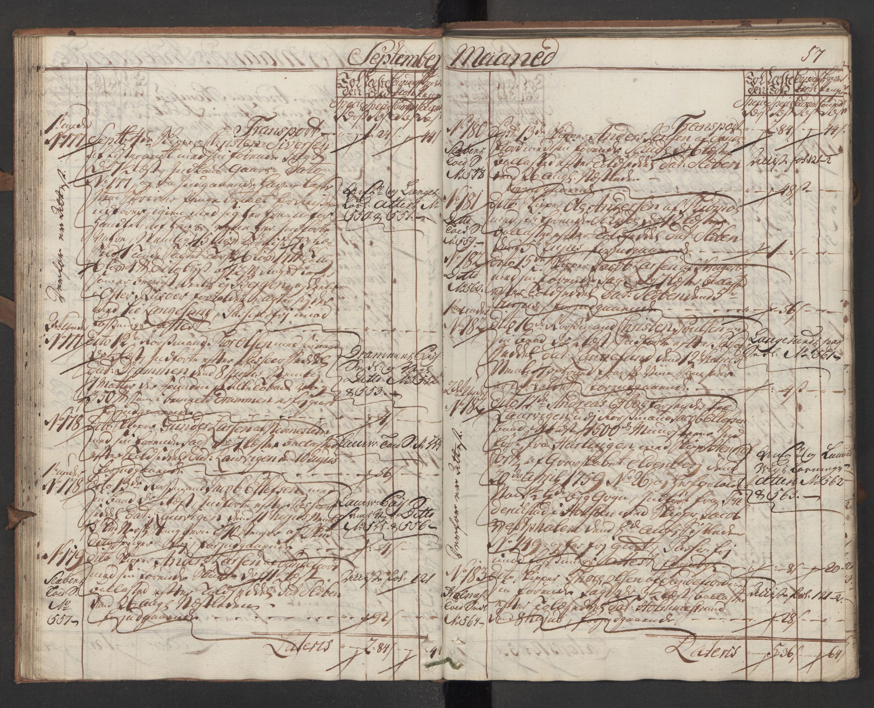 Generaltollkammeret, tollregnskaper, AV/RA-EA-5490/R13/L0028/0001: Tollregnskaper Kragerø / Inngående hovedtollbok, 1760, p. 56b-57a