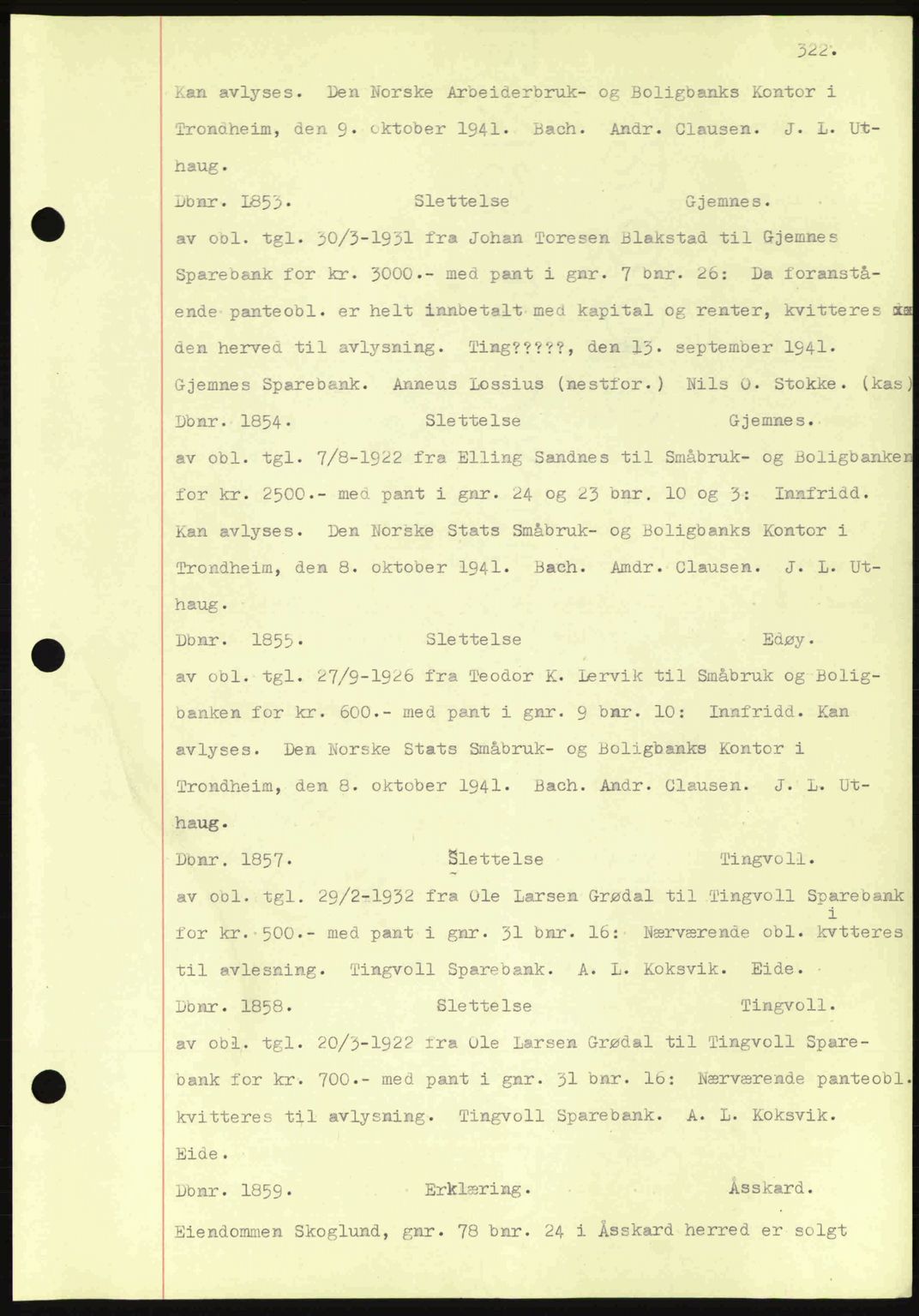 Nordmøre sorenskriveri, AV/SAT-A-4132/1/2/2Ca: Mortgage book no. C81, 1940-1945, Diary no: : 1853/1941