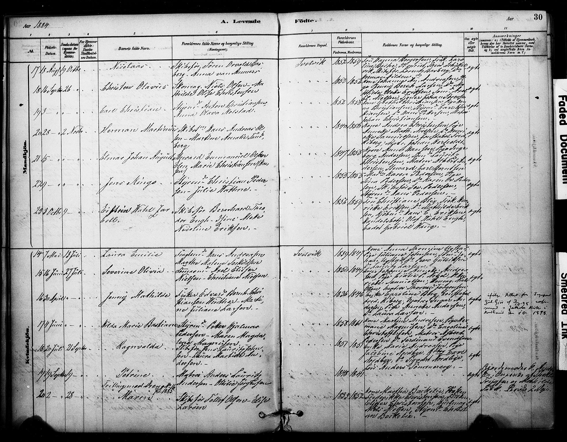 Strømm kirkebøker, AV/SAKO-A-322/F/Fb/L0001: Parish register (official) no. II 1, 1878-1899, p. 30