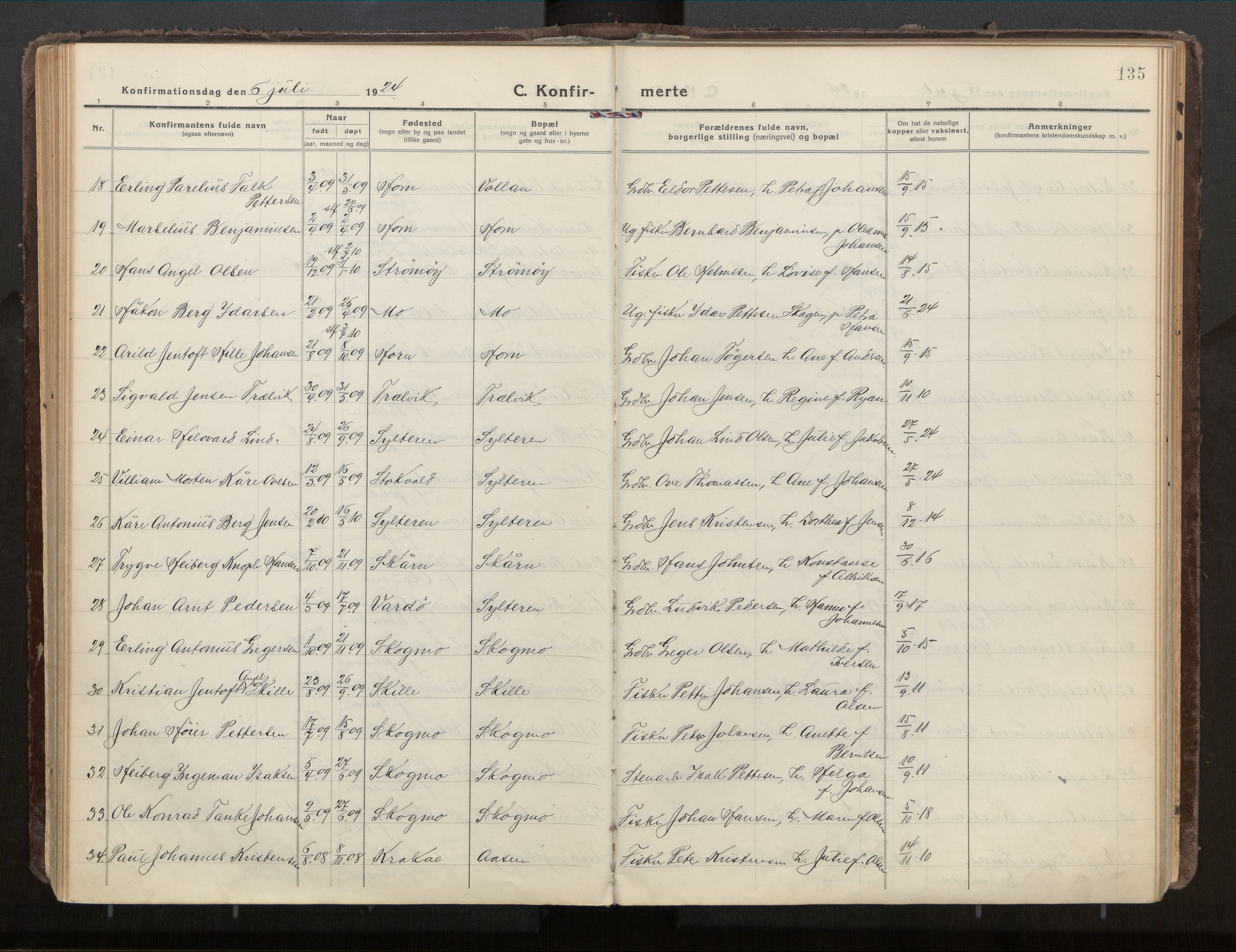 Ministerialprotokoller, klokkerbøker og fødselsregistre - Nordland, AV/SAT-A-1459/813/L0207a: Parish register (official) no. 813A18, 1919-1927, p. 135